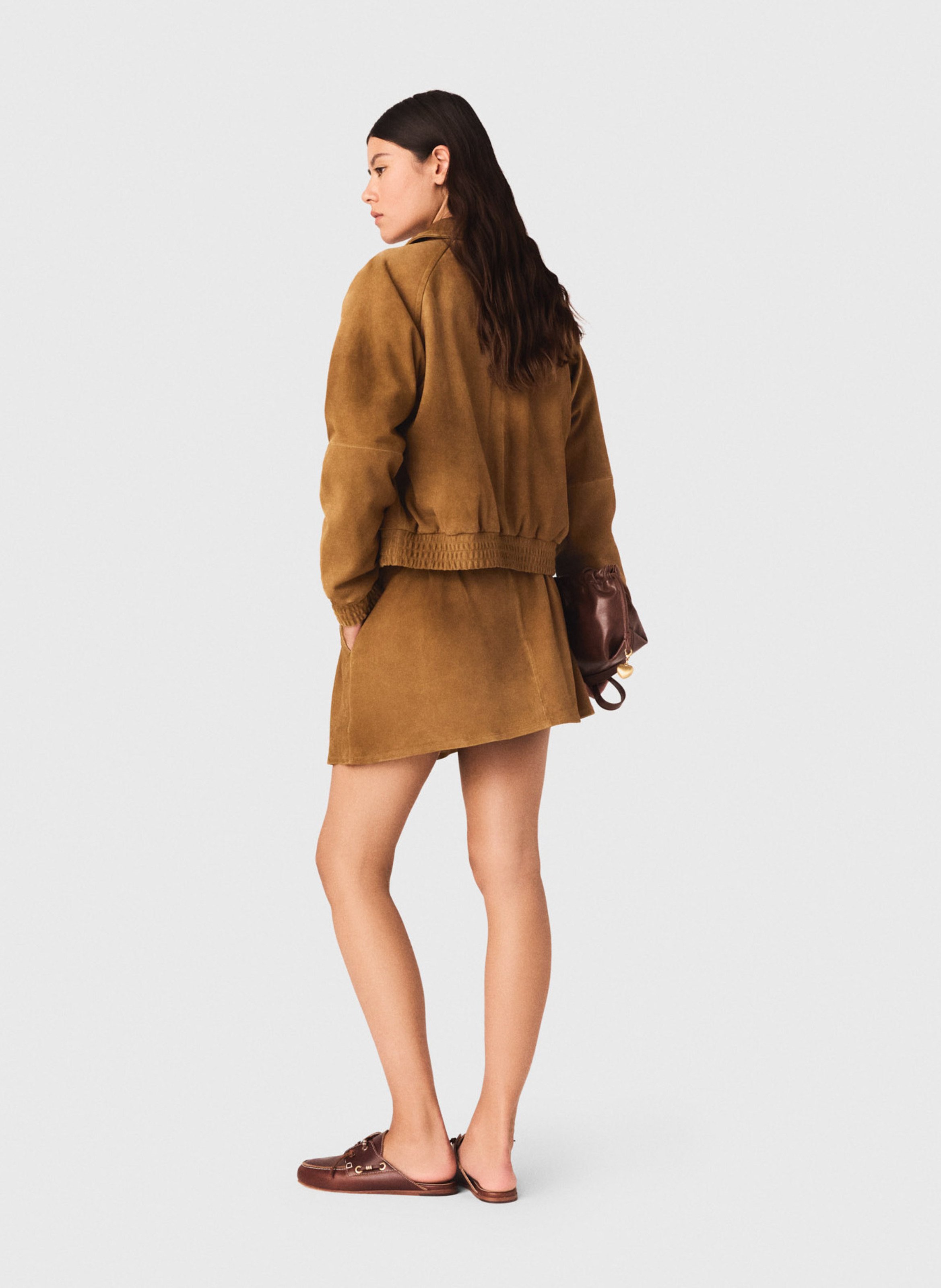 Straight-cut leather jacket MAJE Beige