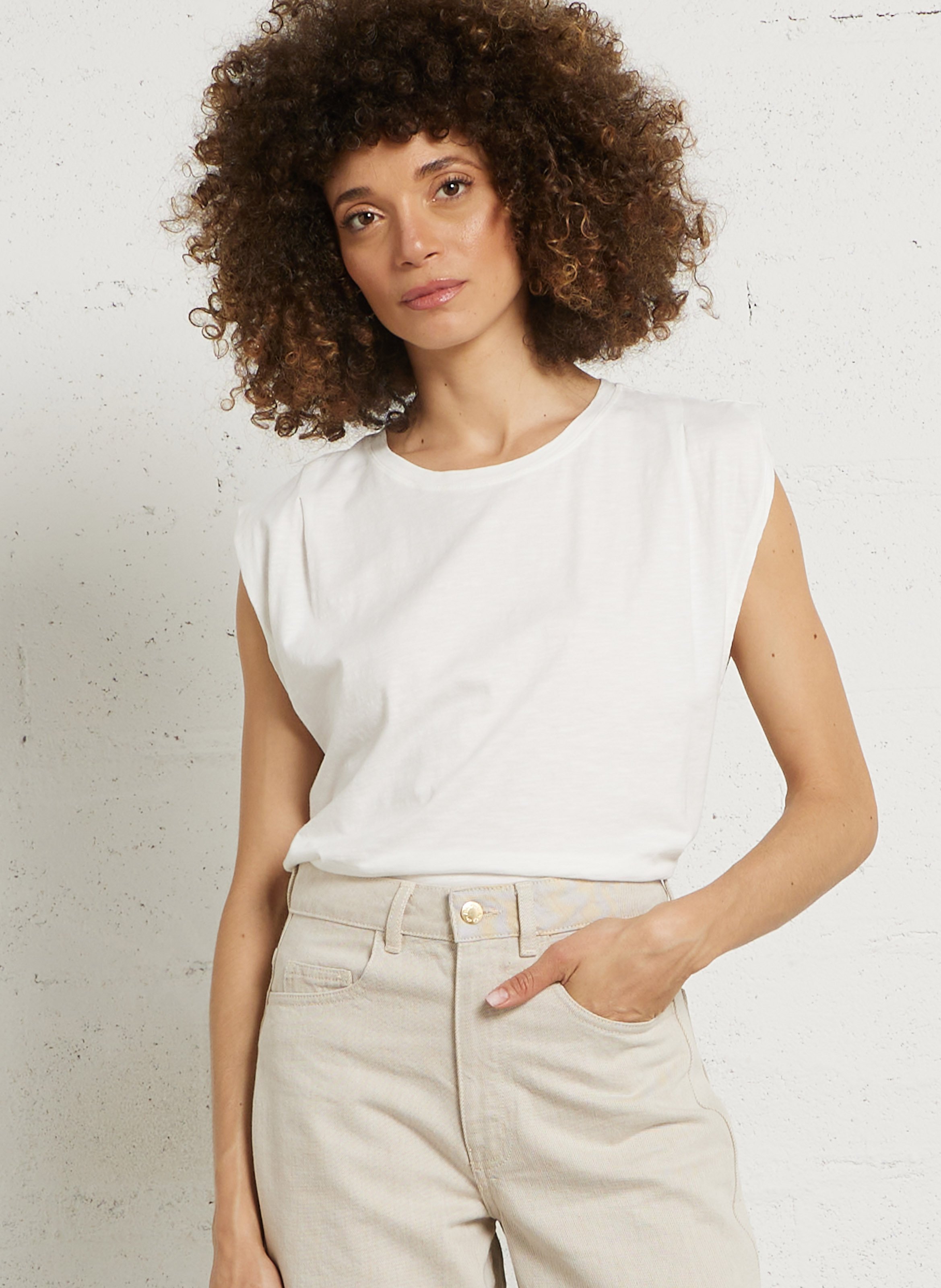 Wijdvallend mouwloos T-shirt van katoen DES PETITS HAUTS