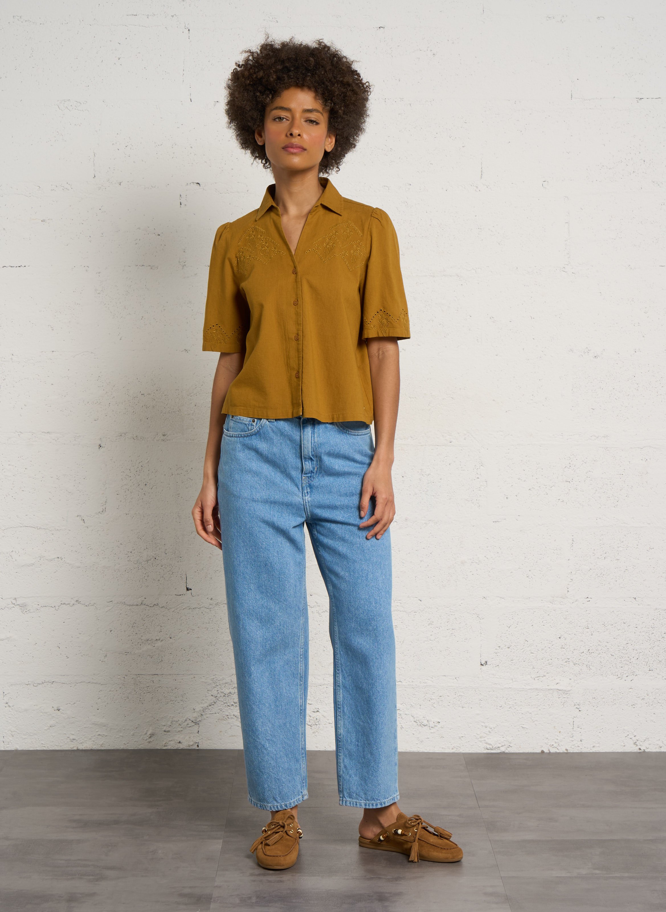 Straight cotton and linen shirt DES PETITS HAUTS Golden