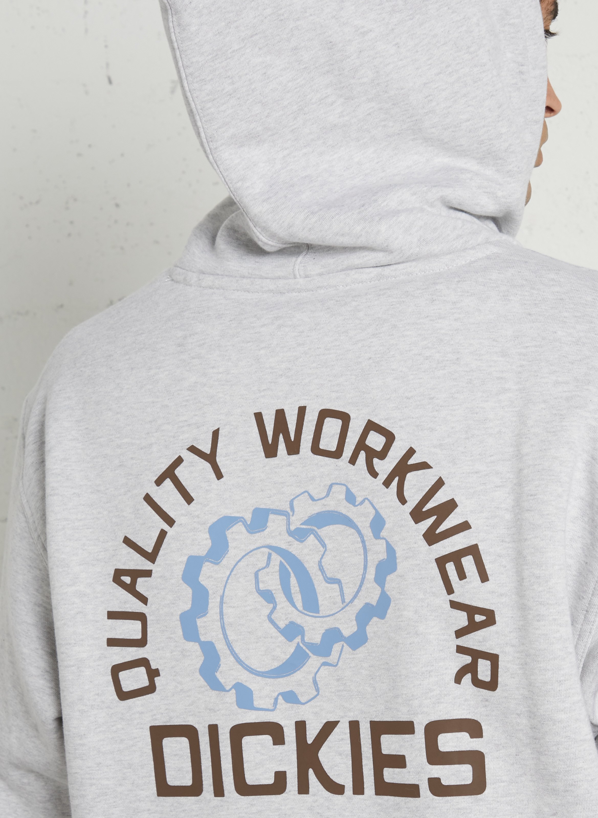 Straight hooded sweatshirt screen printed in blended cotton DICKIES Grey