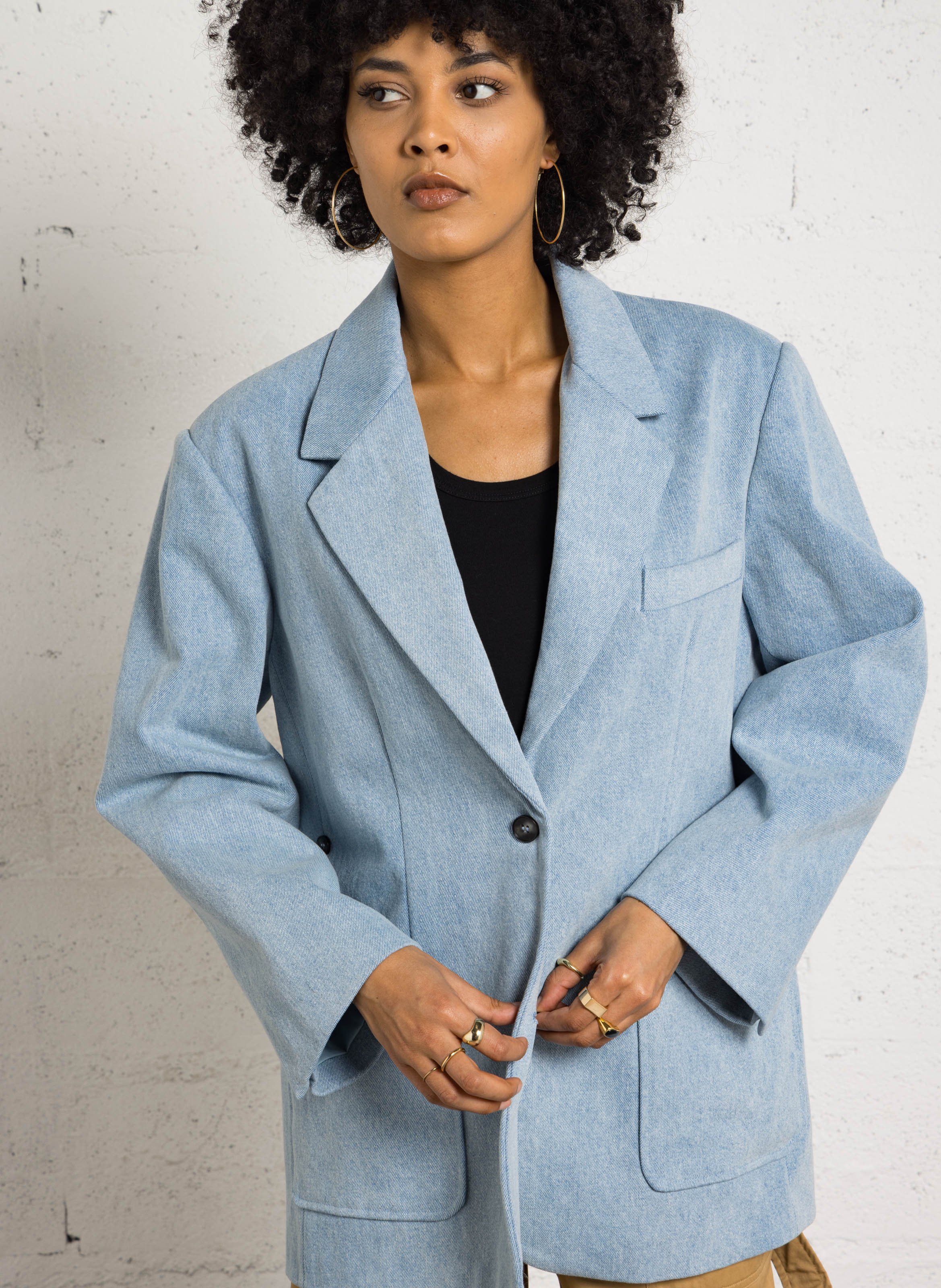 Veste tailleur oversize en coton BERENICE Bleu