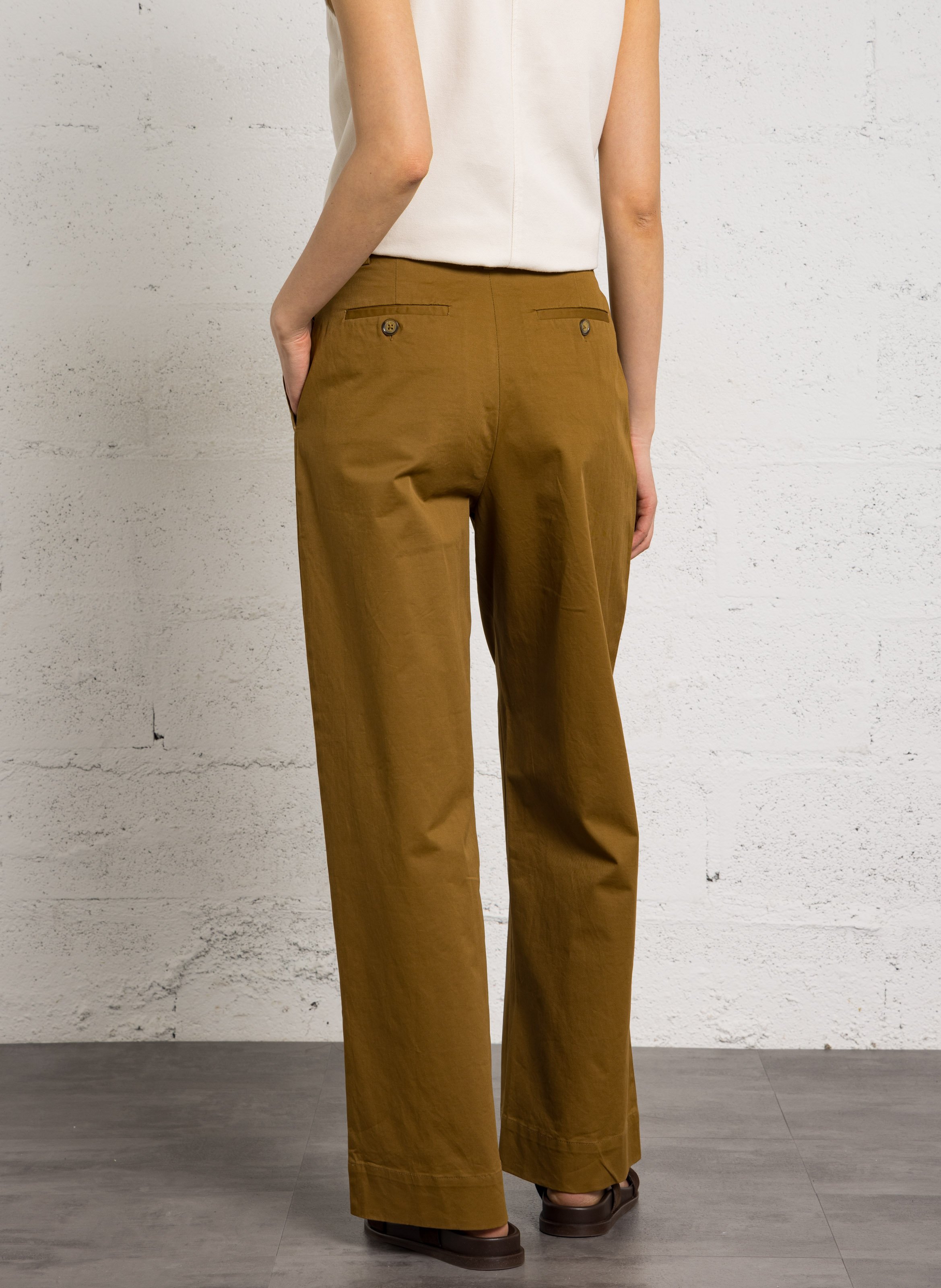 Pantalon large taille haute à pinces LEON & HARPER Marron