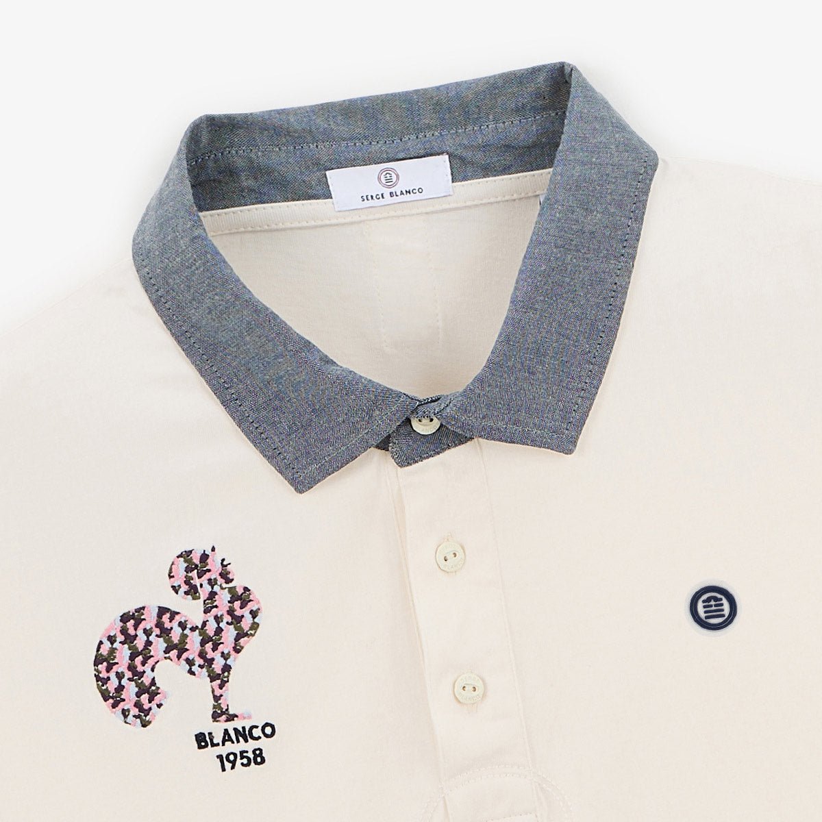 Short-sleeved cotton jersey polo with rooster embroidery. SERGE BLANCO White