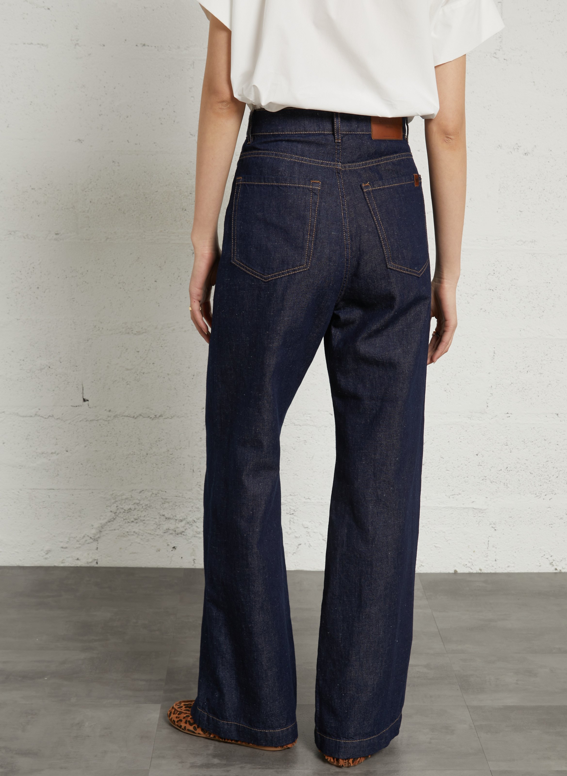 Hoge taille flared jeans van katoen en linnen. MAX MARA WEEK END Blauw