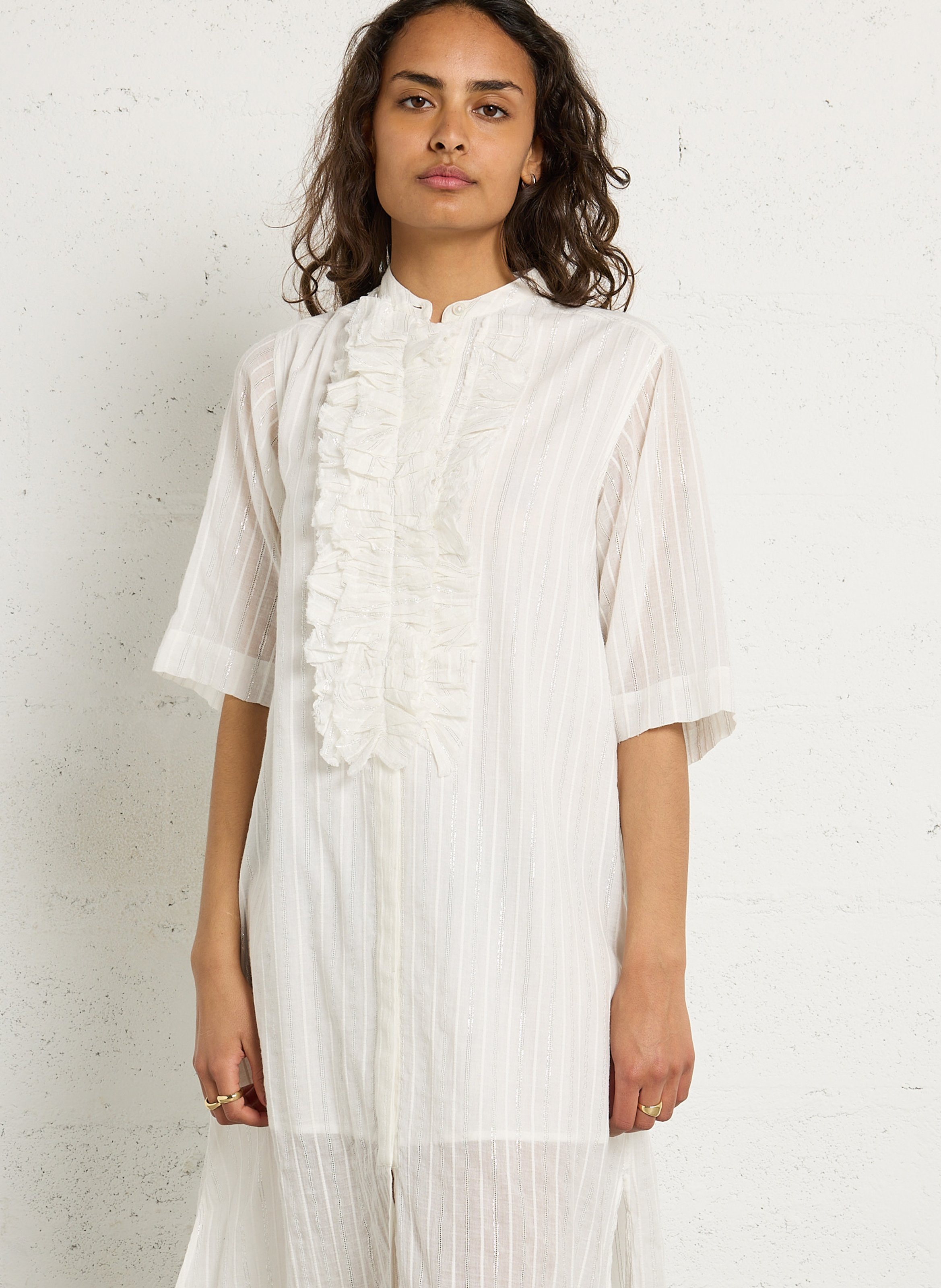 Robe longue col rond en coton mélangé LAURENCE BRAS Blanc