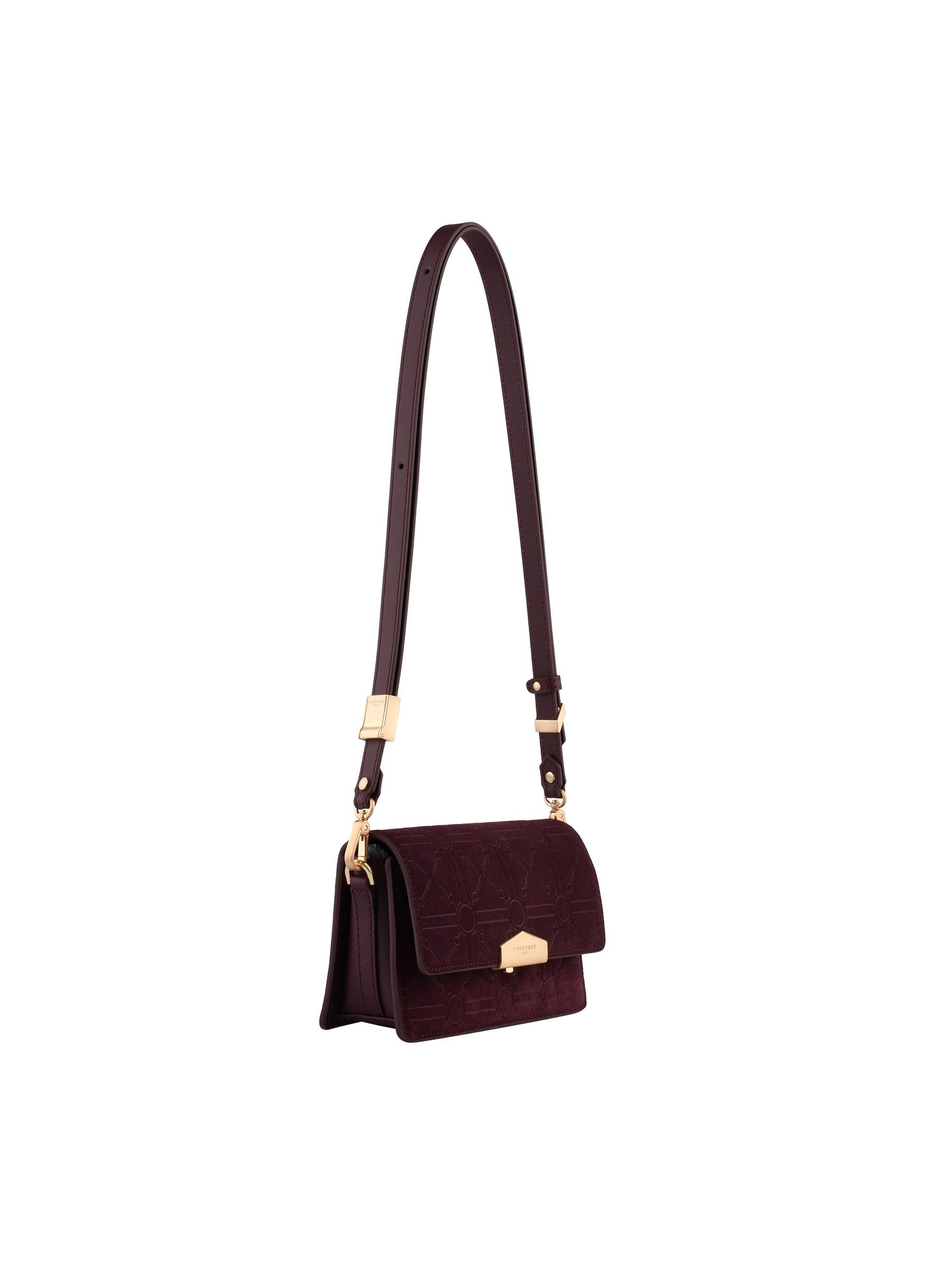 Shoulder bag in suede and leather POURCHET Red