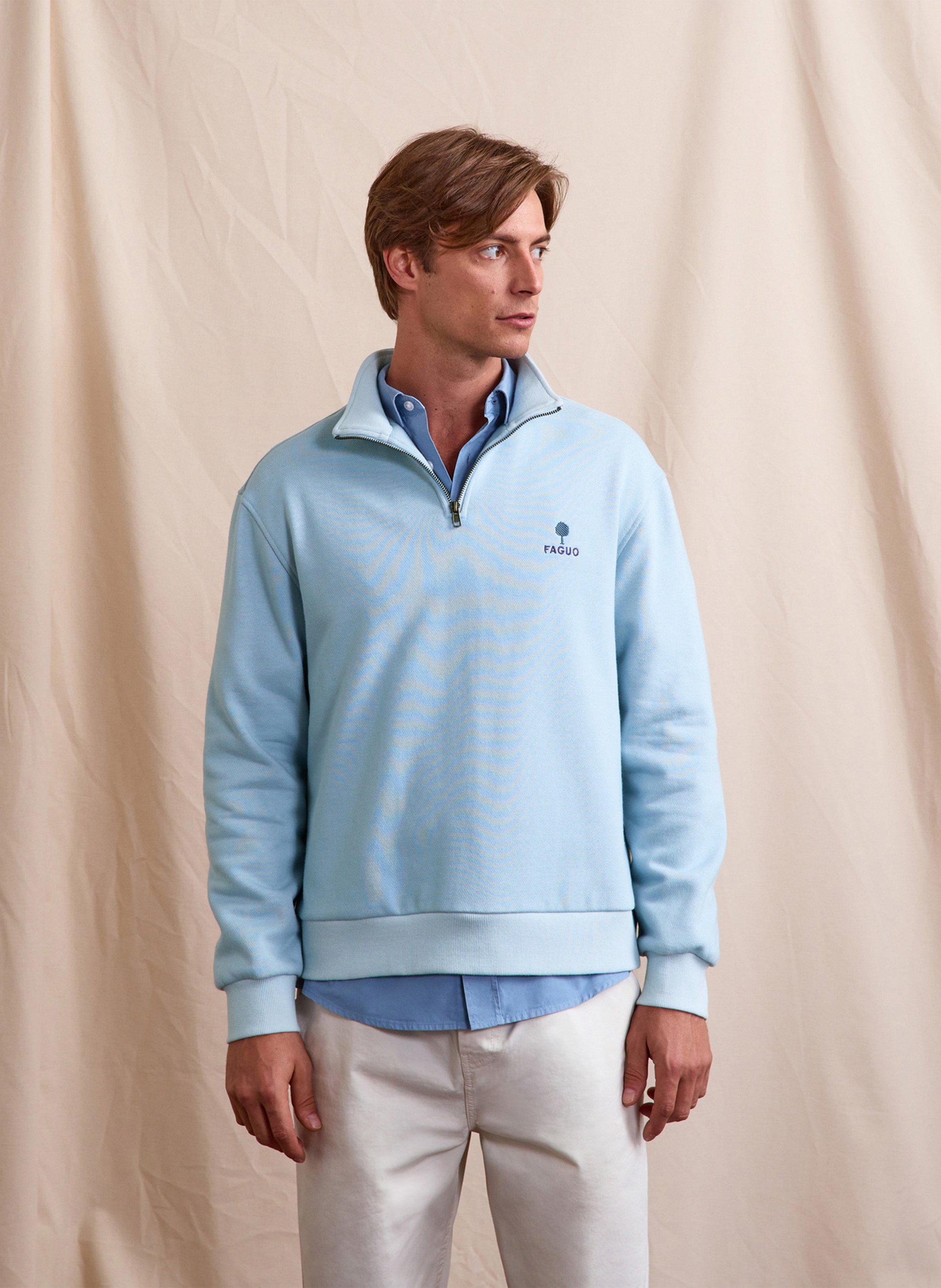 Oversized trui met opstaande kraag van biologisch katoen FAGUO Blauw