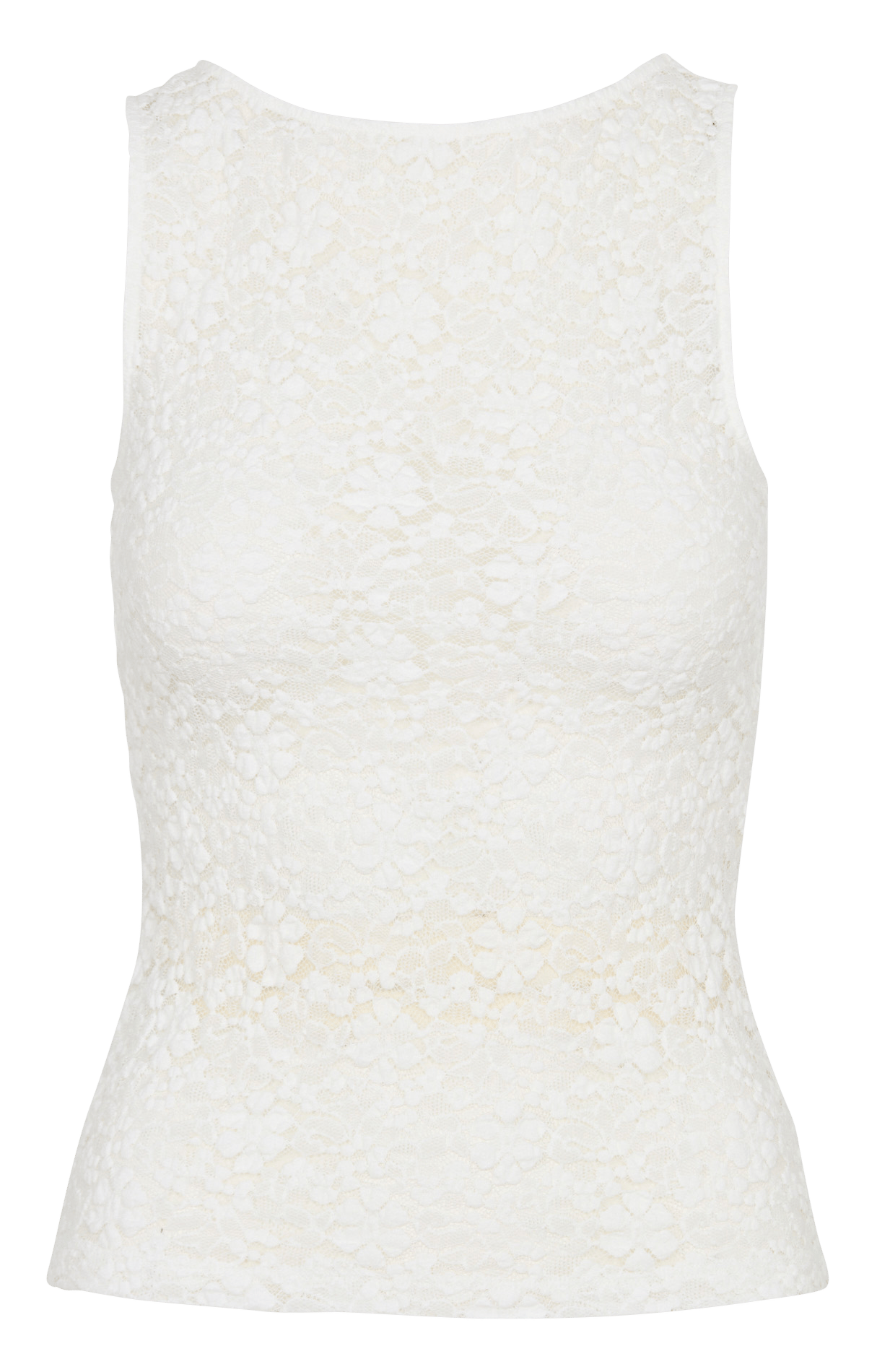 Straight round neck lace tank top KOOKAI White