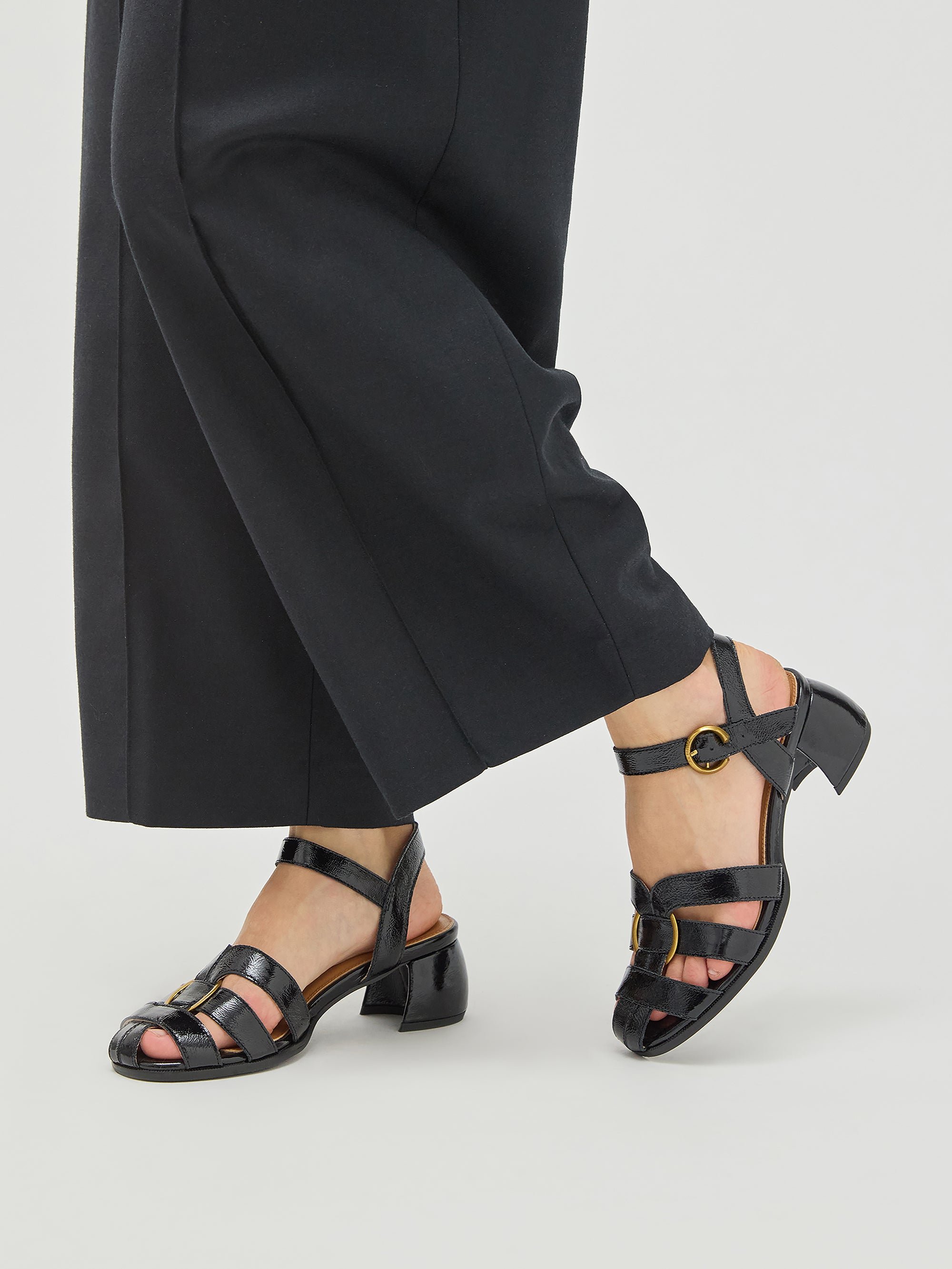 Multi-strap leather sandals with demi-lune heel VANESSA WU Black