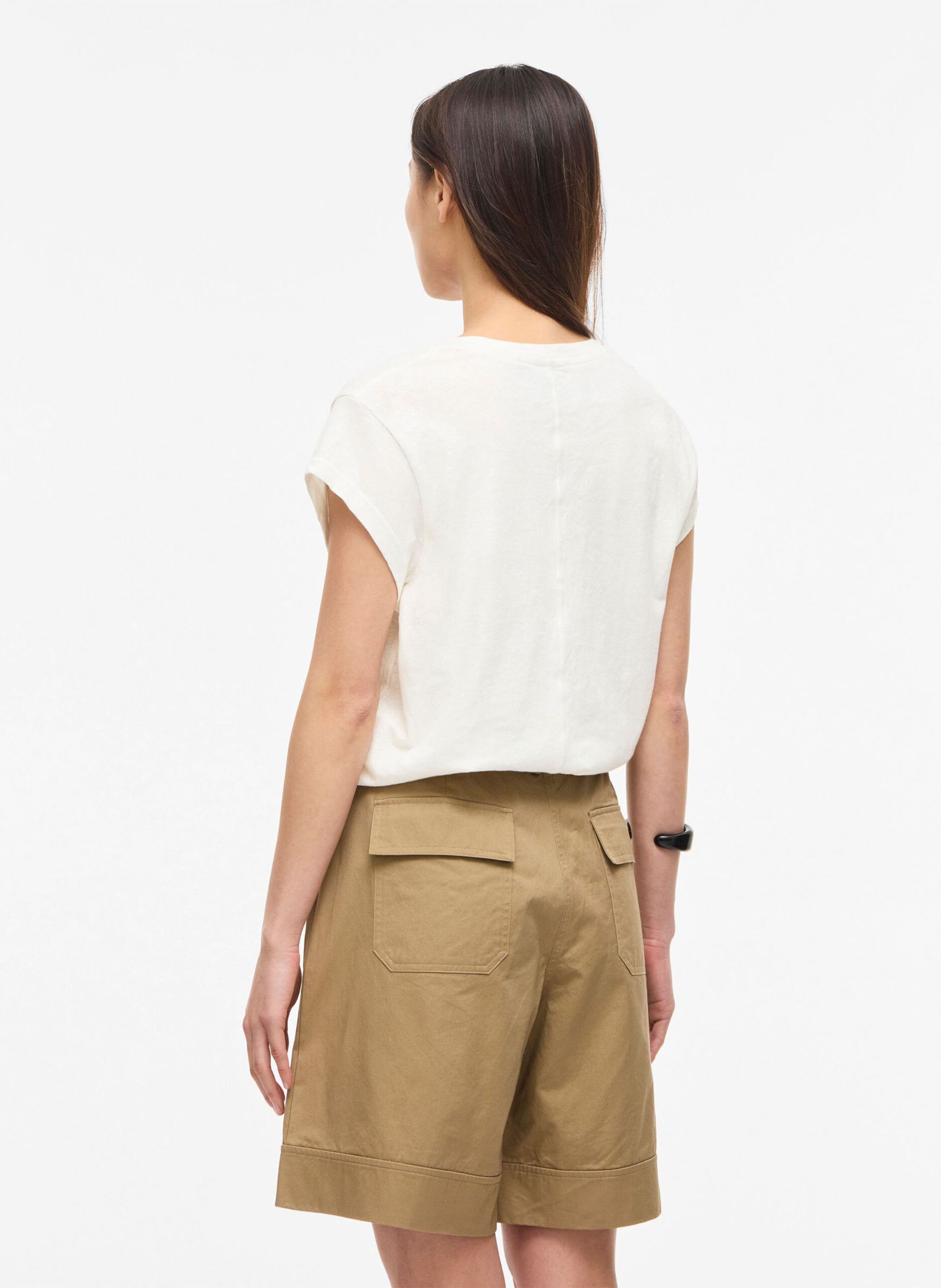 Tee-shirt droit col V en coton et lin ROUGE EDIT Beige