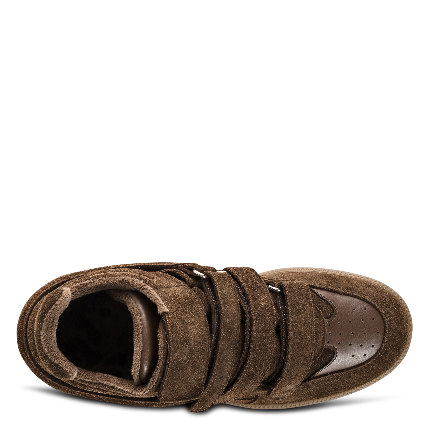 Leather wedge trainers with hook-and-loop straps REQINS Brown