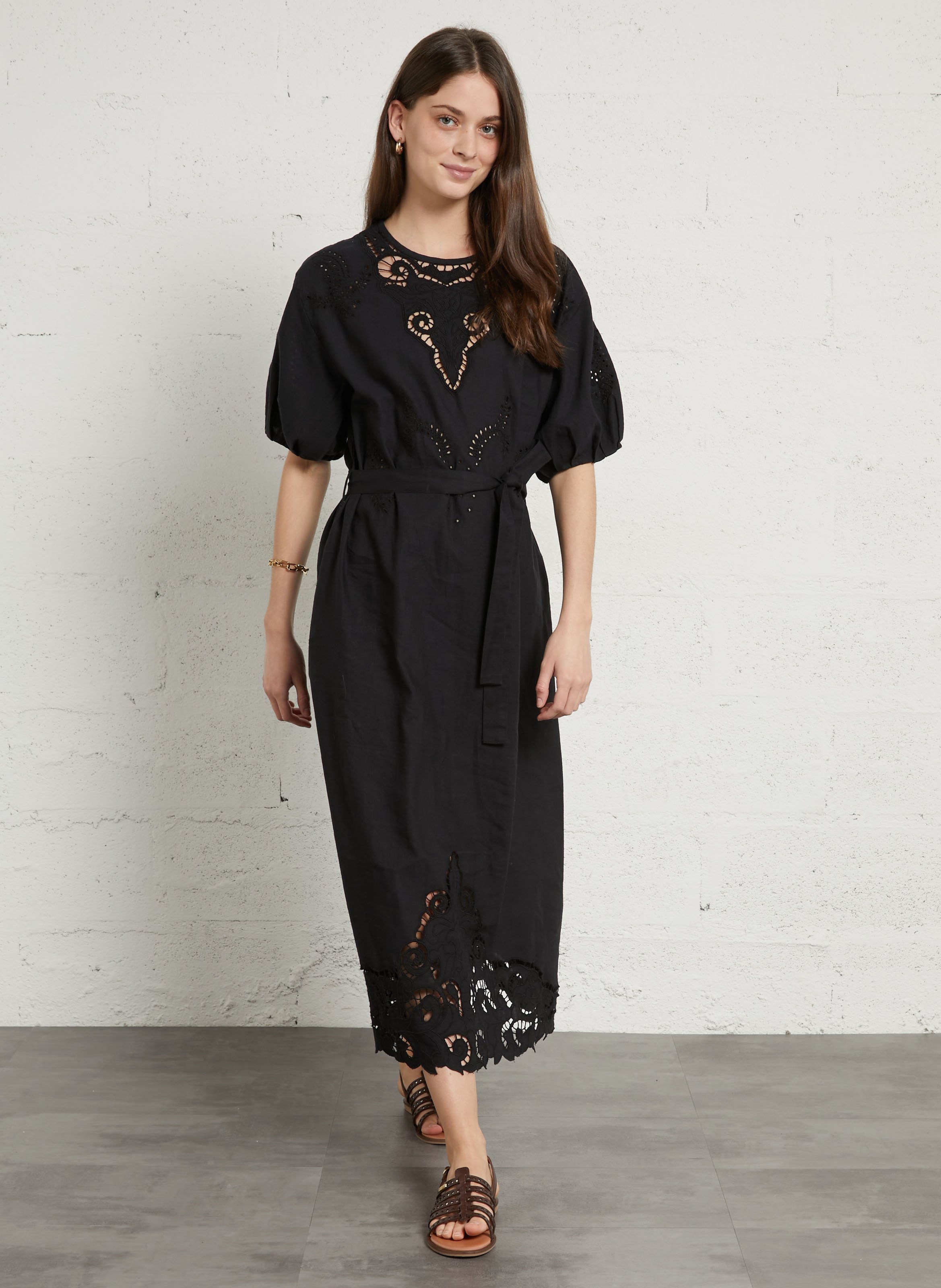 Midi cotton dress with round neck SUD EXPRESS Black