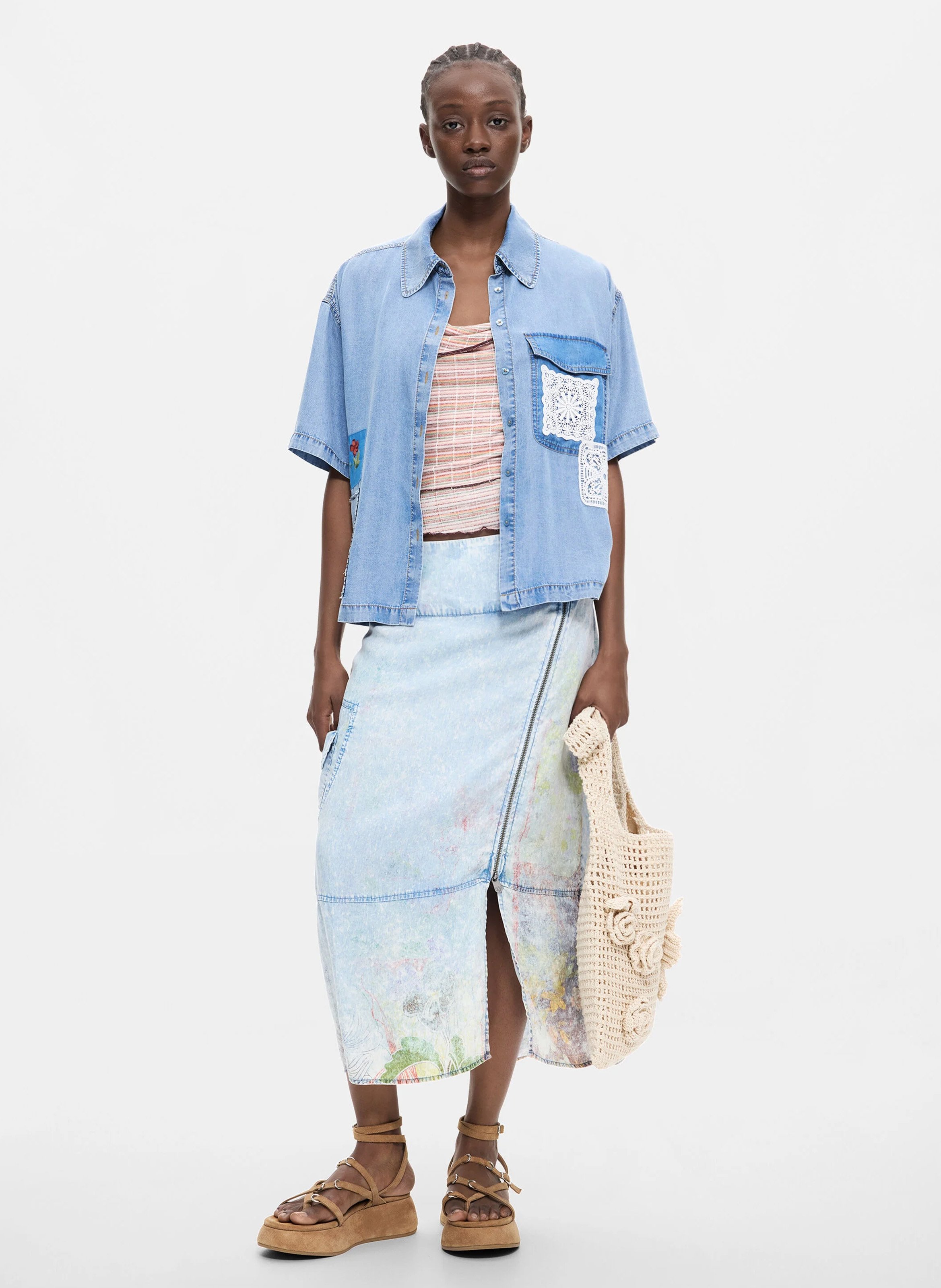 Chemise patchwork en denim DESIGUAL Bleu