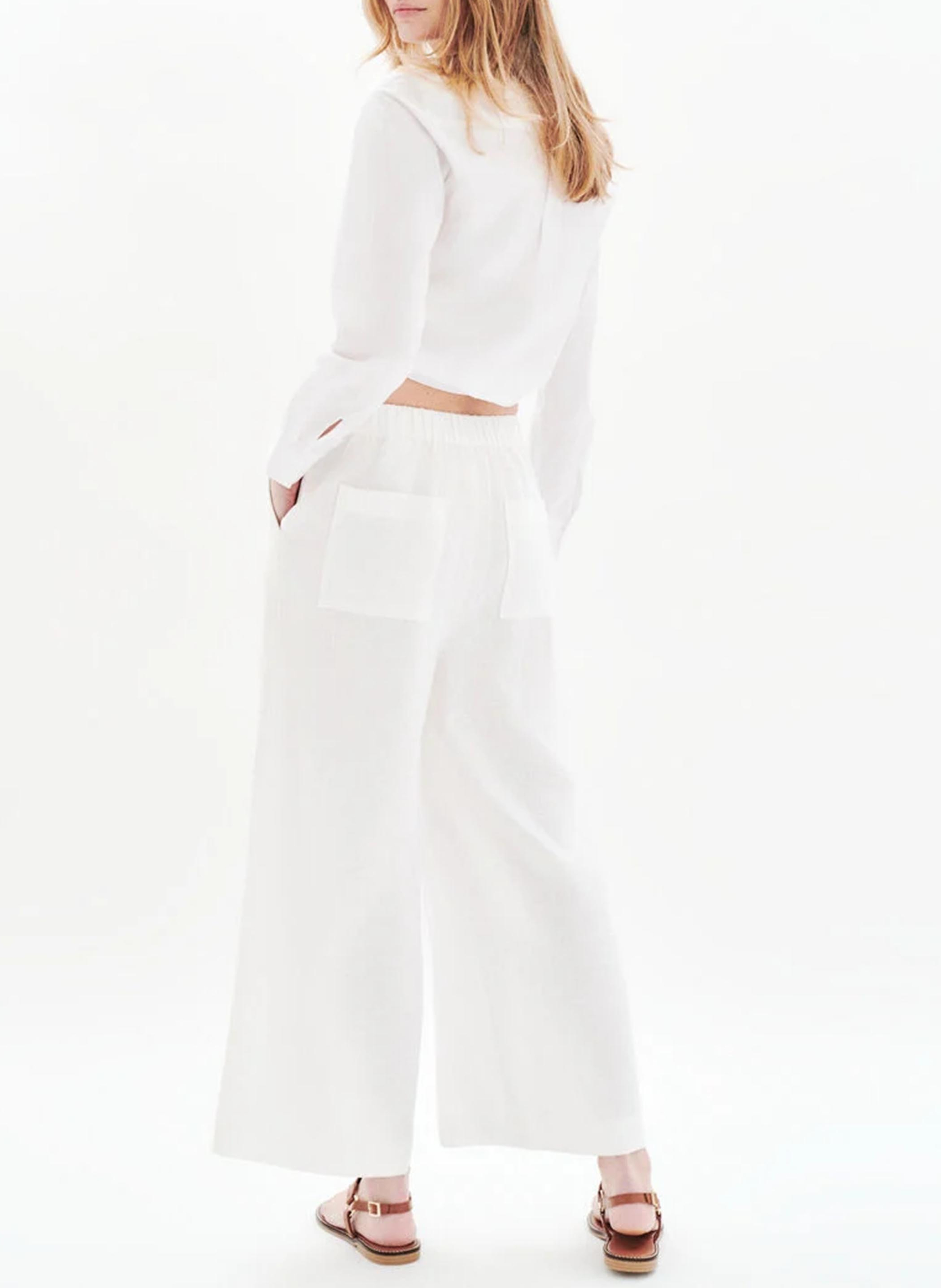 Weite Taillenhose aus Leinen CAROLL Weiss