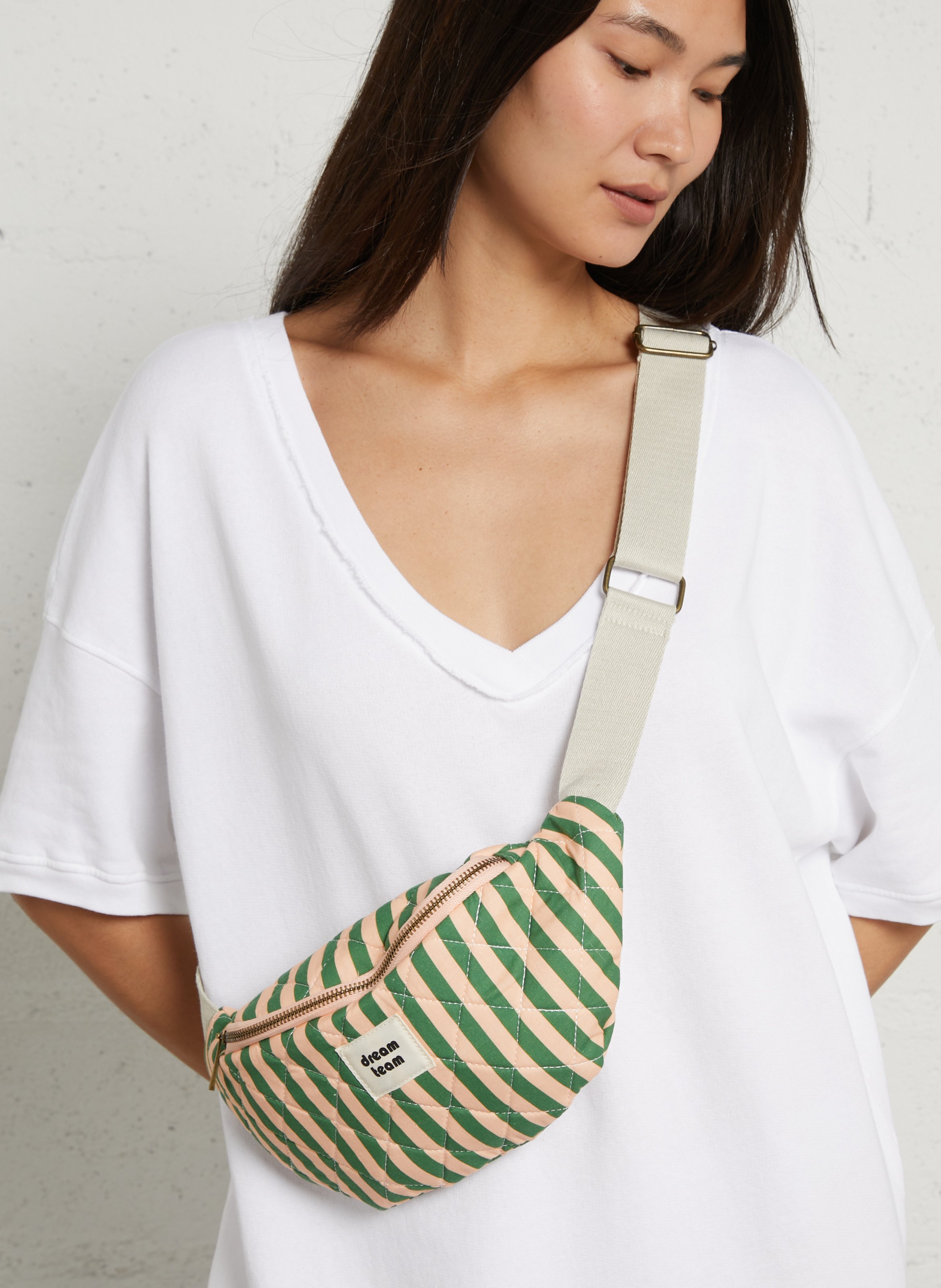 Sac banane en coton rayé PIECES Orange