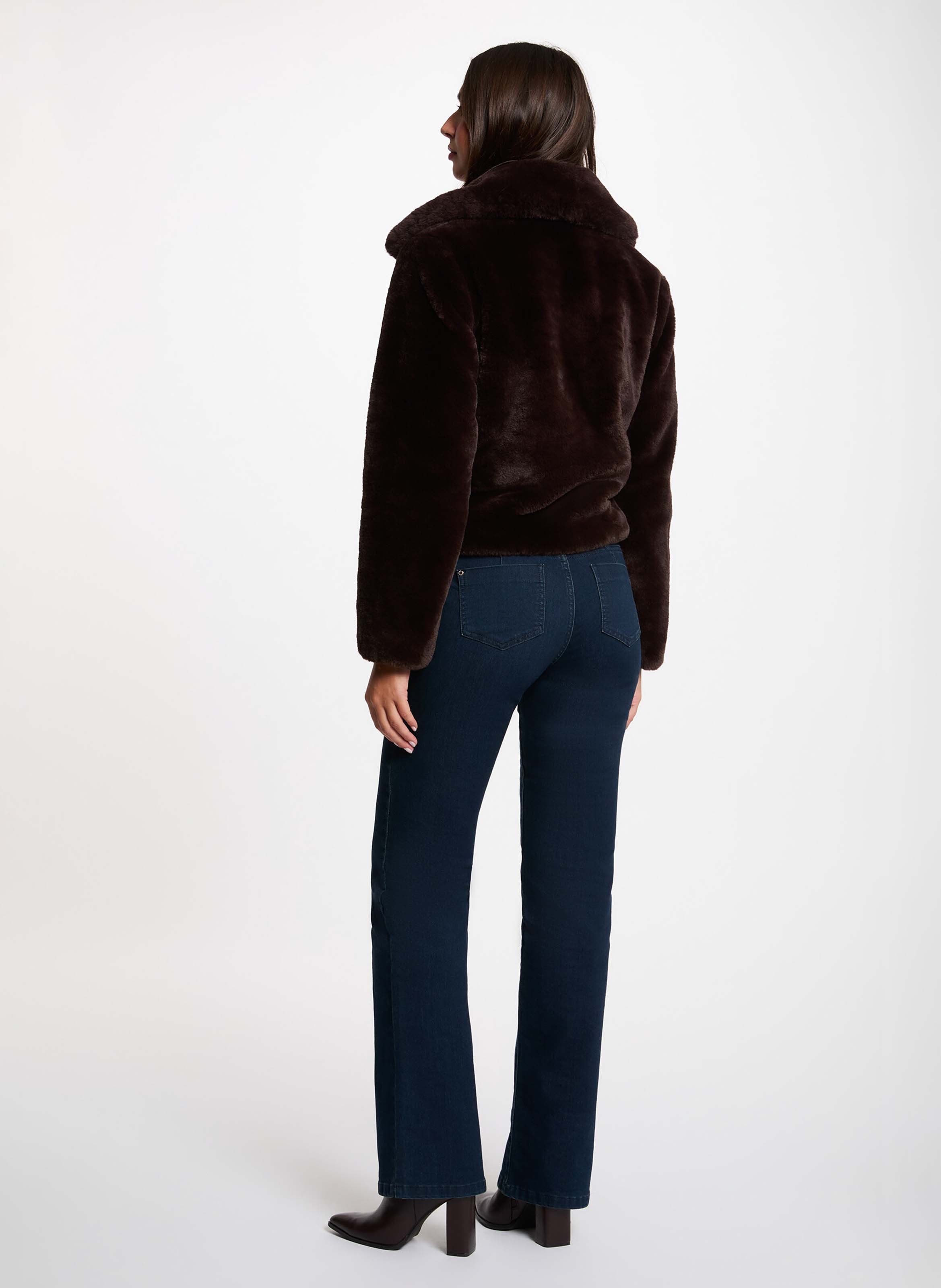 Manteau droit court effet fourrure MORGAN Marron