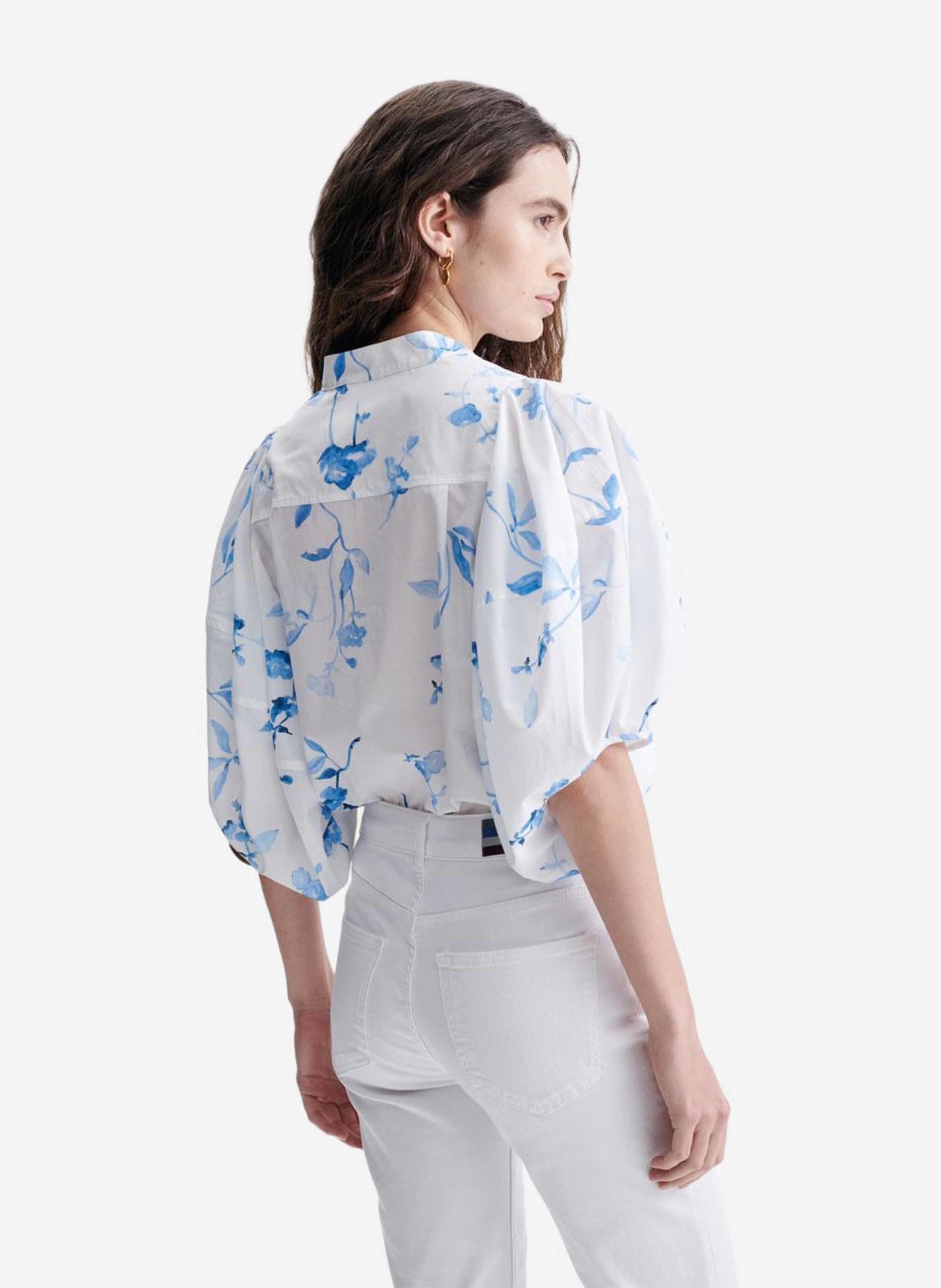 Blouse imprimée fluide à manches bouffantes VANESSA BRUNO Blanc