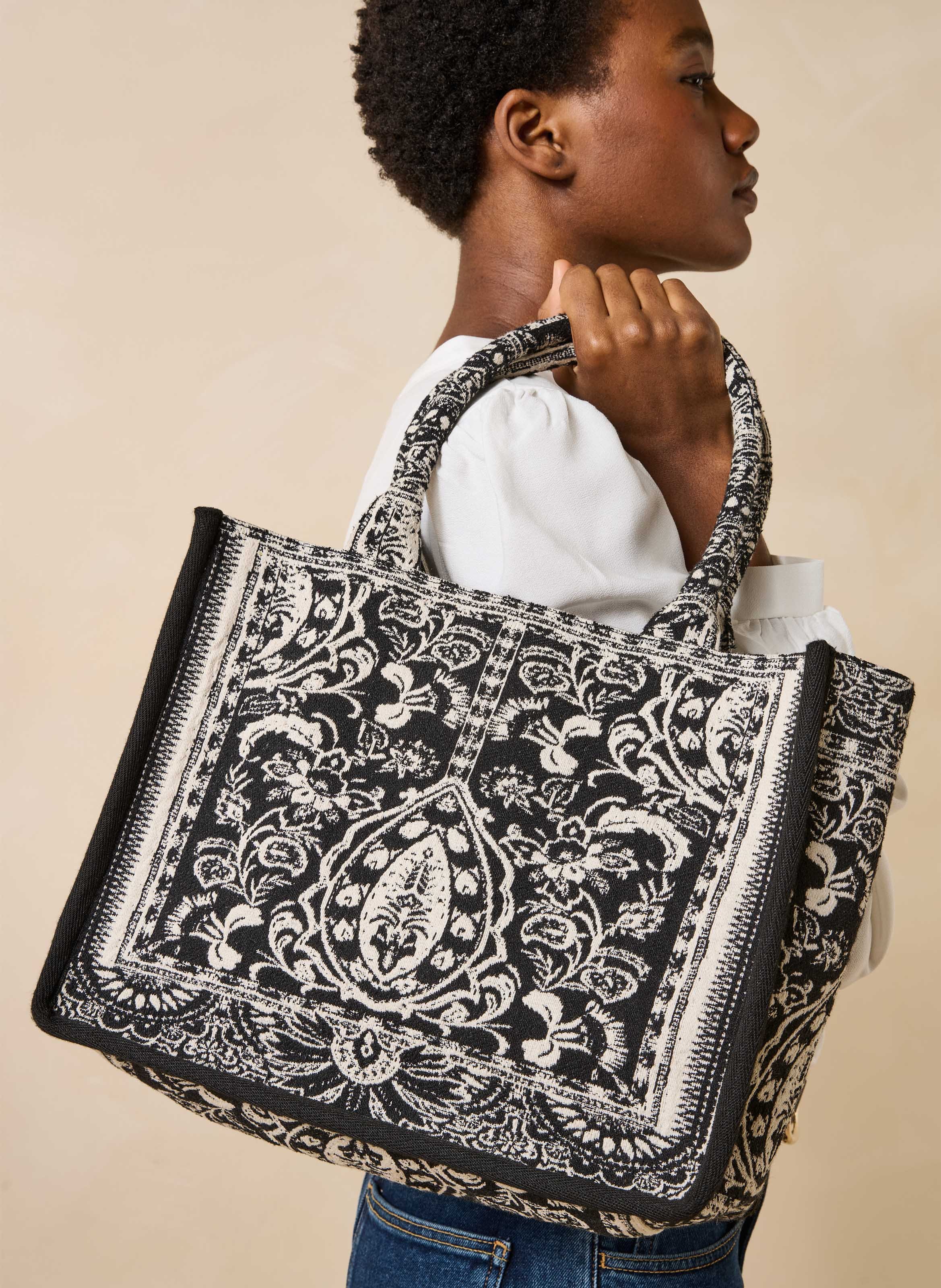 Shopper van jacquard LA FEE MARABOUTEE Zwart