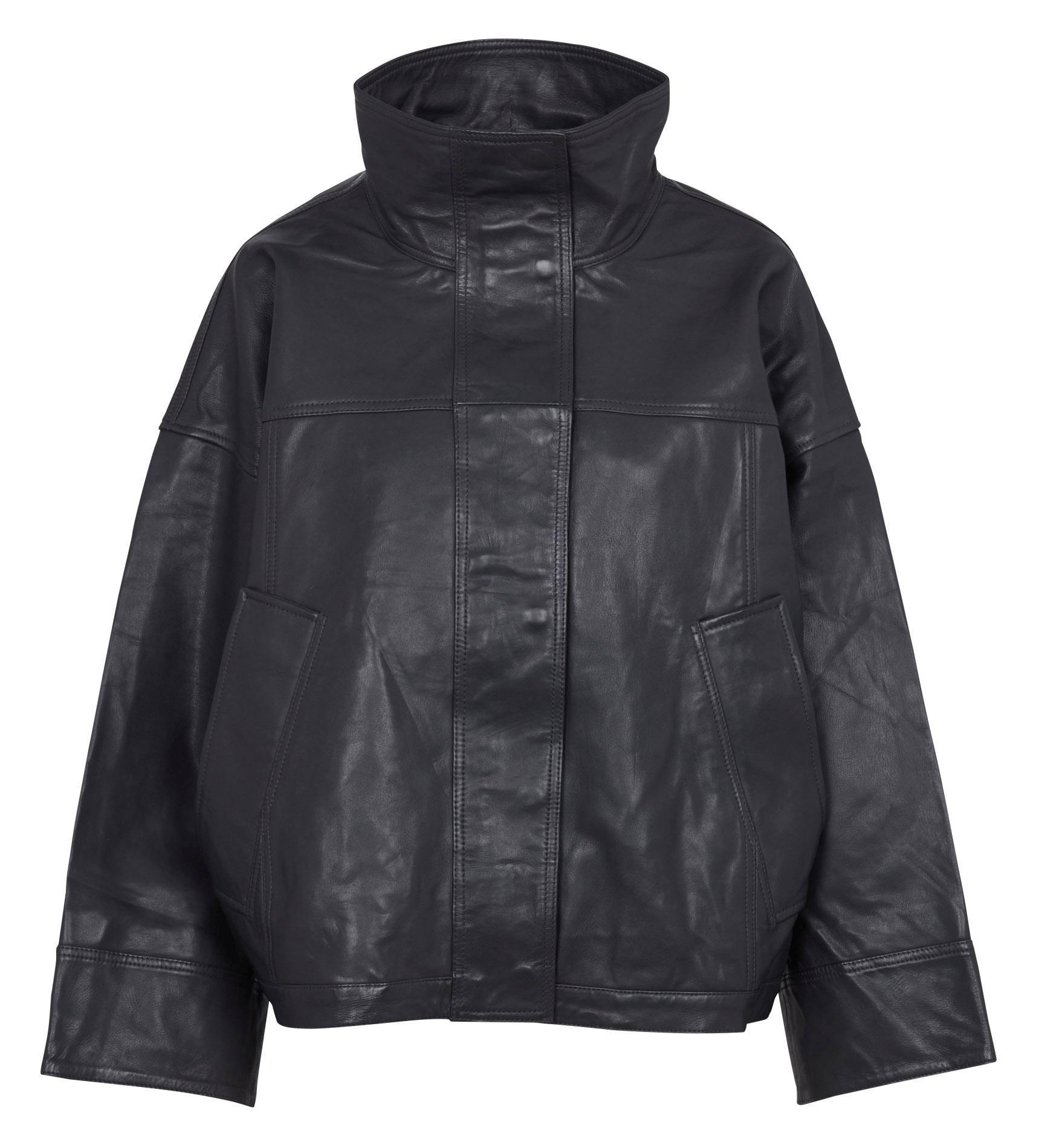 Loose-fitting high-neck leather jacket BELLEPIECE Grey