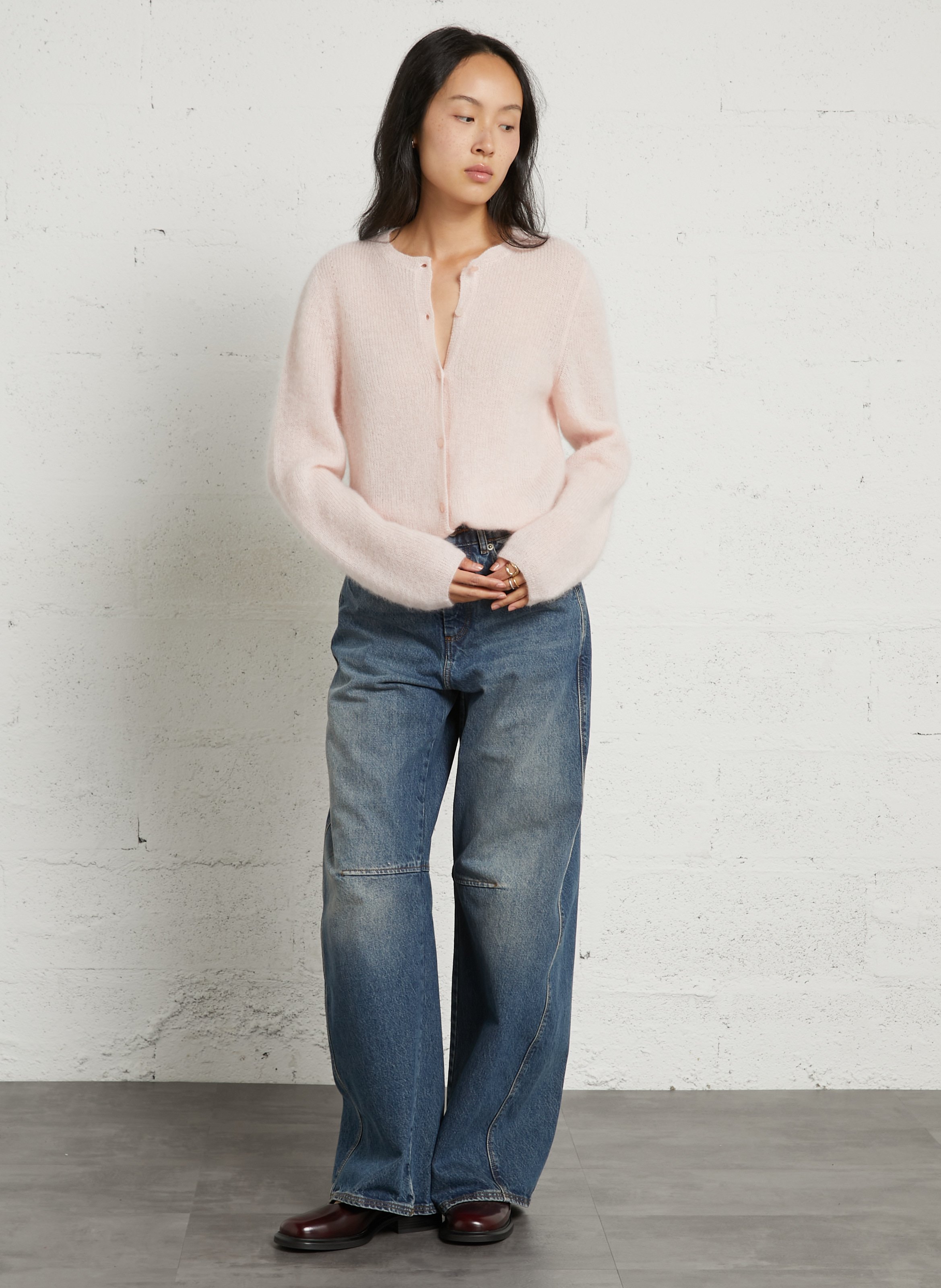 Gerade geschnittene Strickjacke mit Rundhalsausschnitt DES PETITS HAUTS Rosa