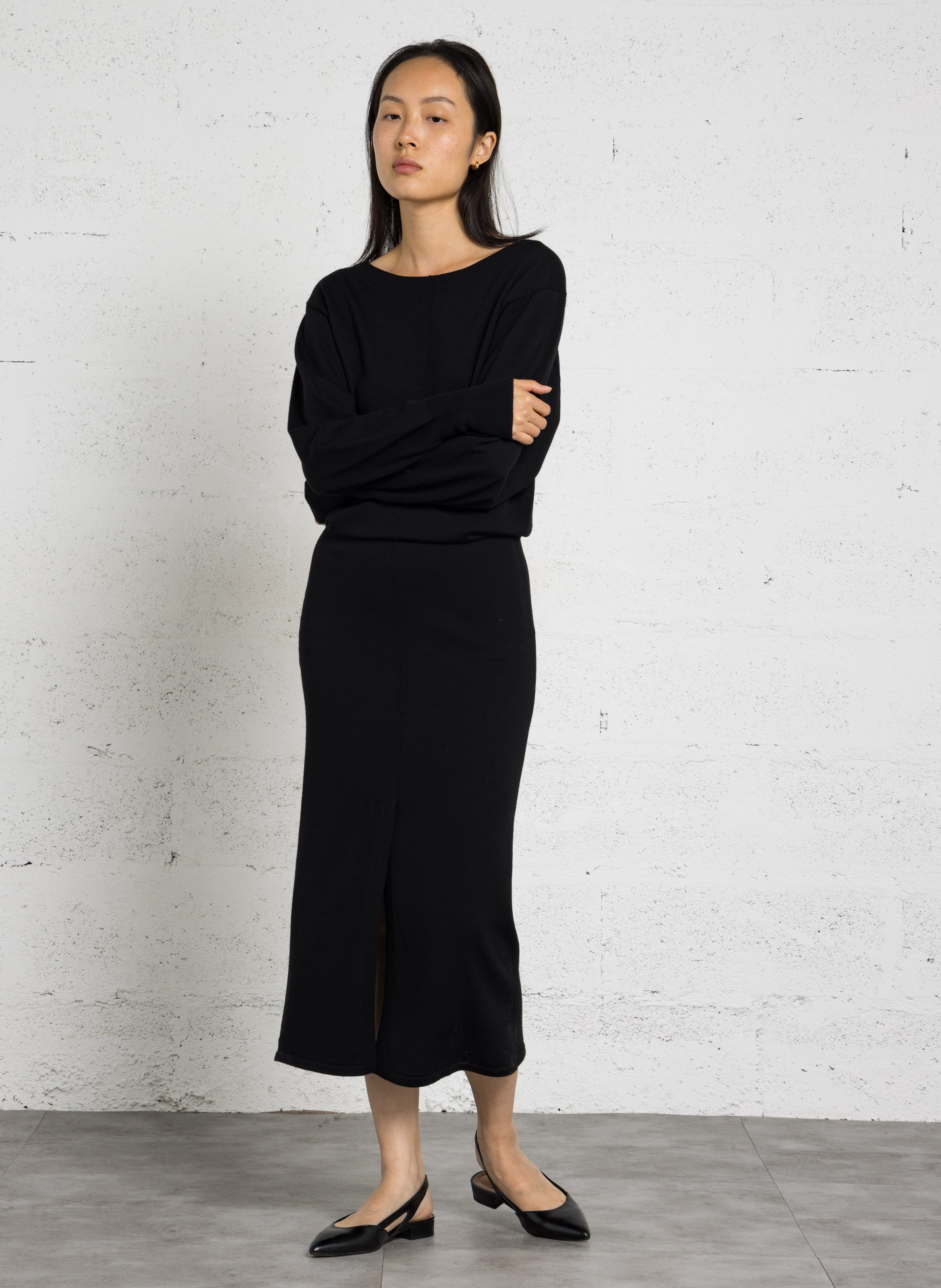 Robe longue en laine SOEUR Noir