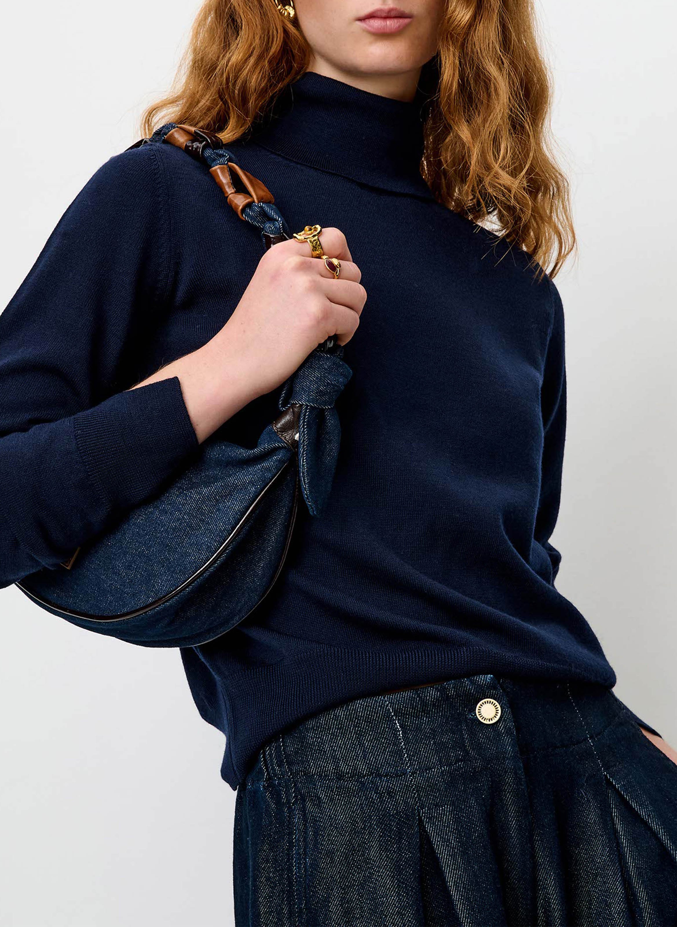 Straight wool polo neck jumper | Blue SESSUN Women