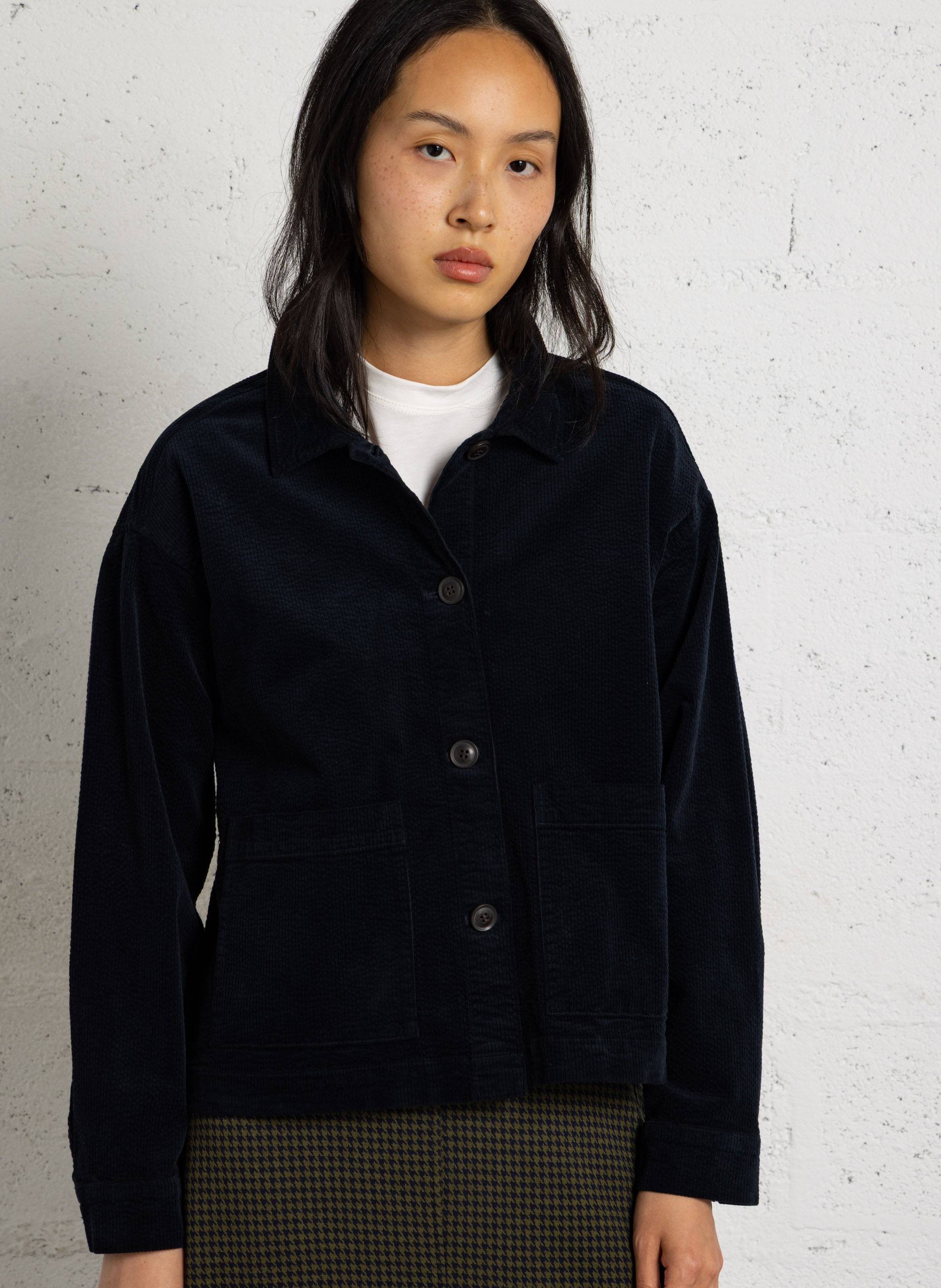 Straight ribbed overshirt in cotton blend NICE THINGS Blue