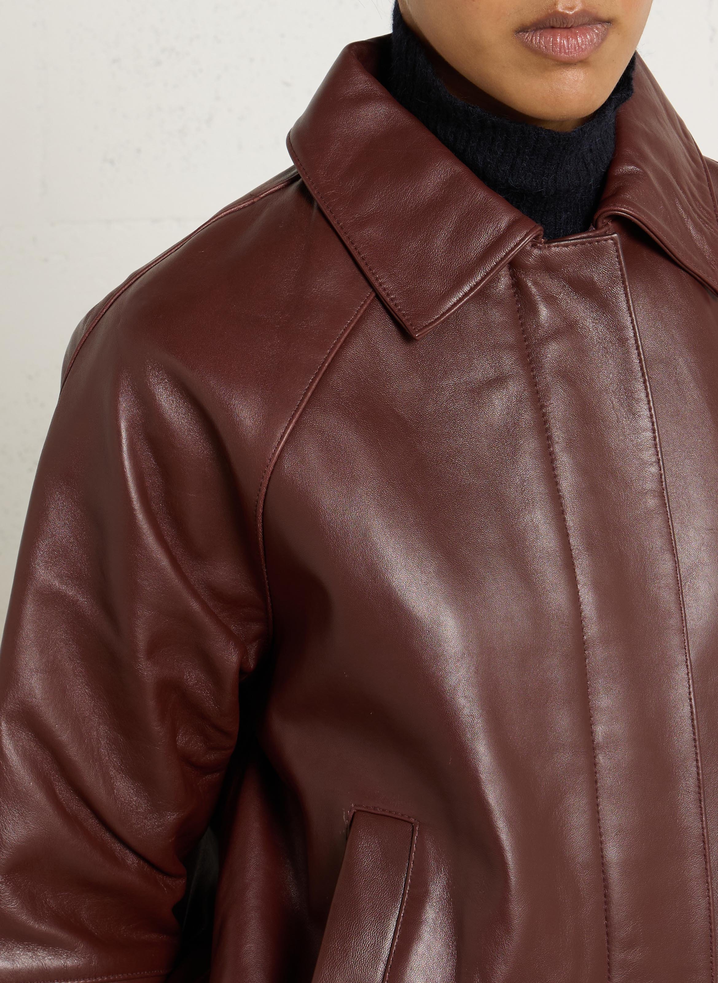 Veste droite unie en cuir MAISON 123 Marron