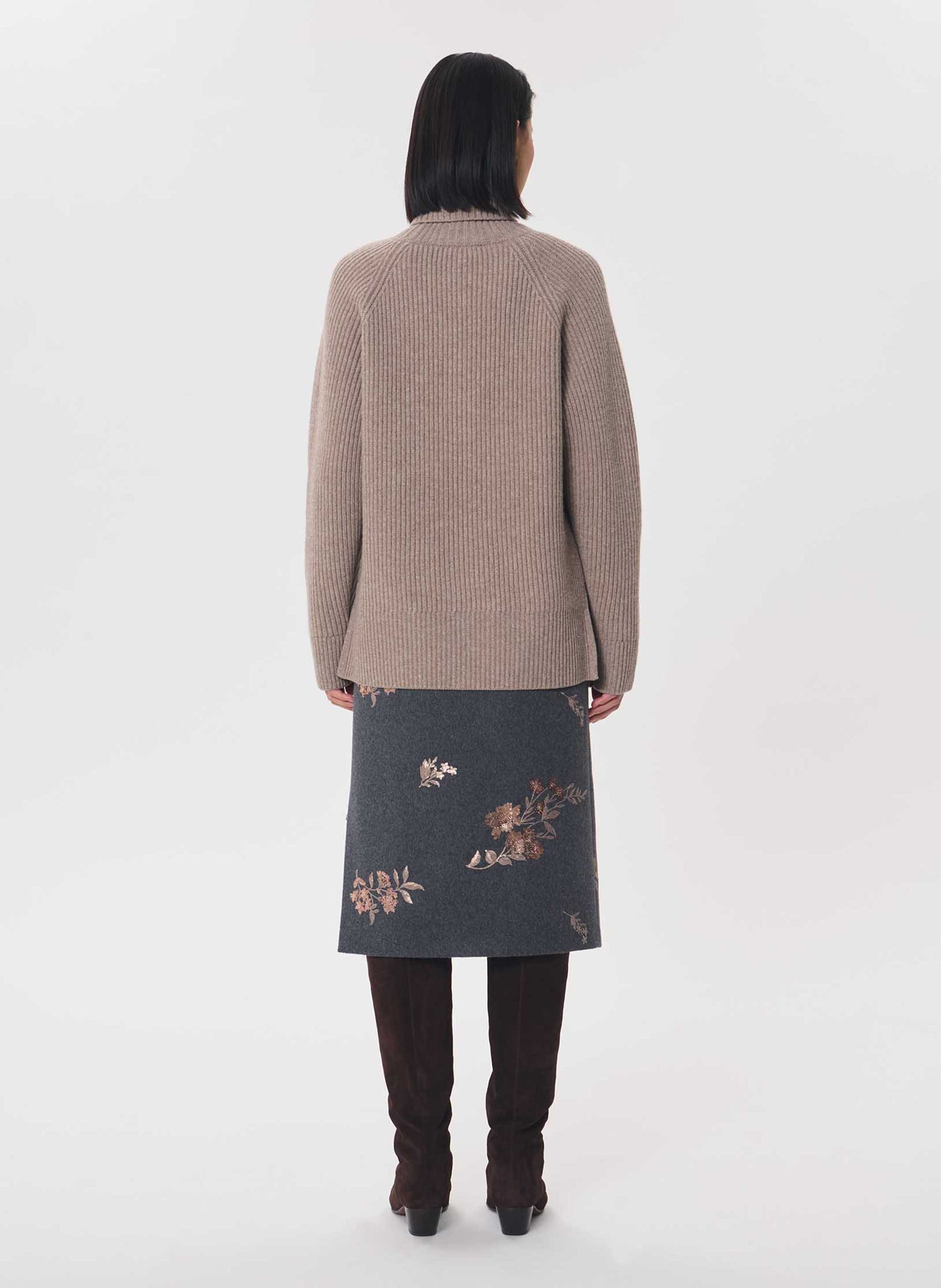 Jupe midi à broderie florale TARA JARMON Gris
