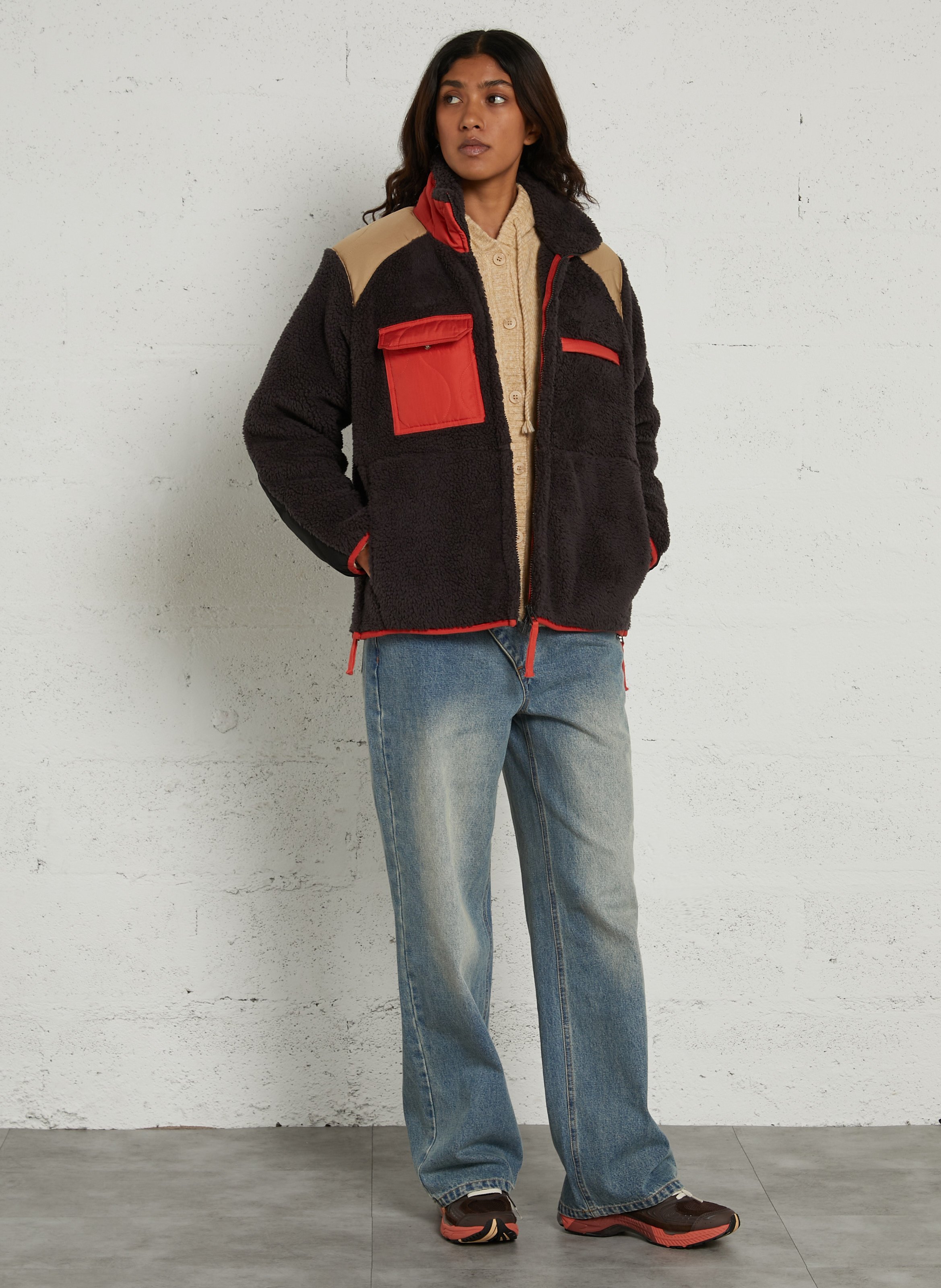 Sherpa jas met rits en opstaande kraag TAION Bruin