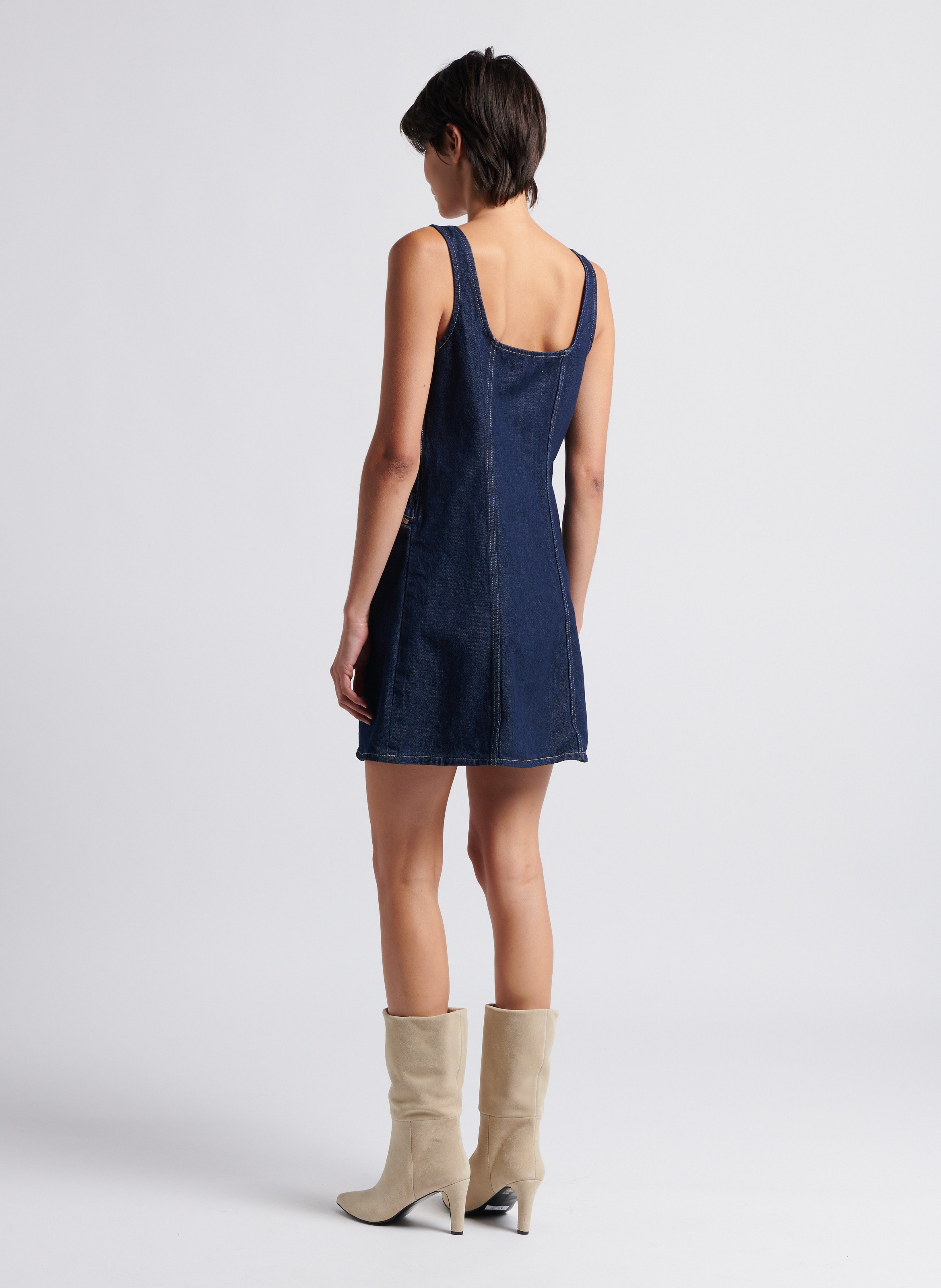 Short denim square-neck dress SAMSOE SAMSOE Blue