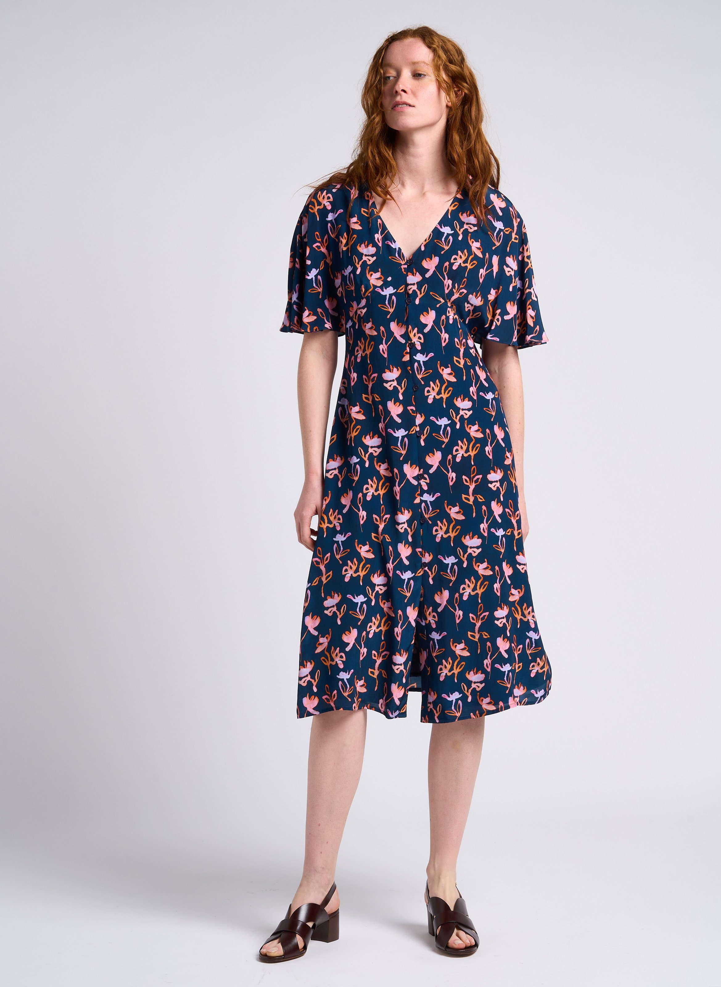 Floral print V-neck midi dress PAUL SMITH Blue