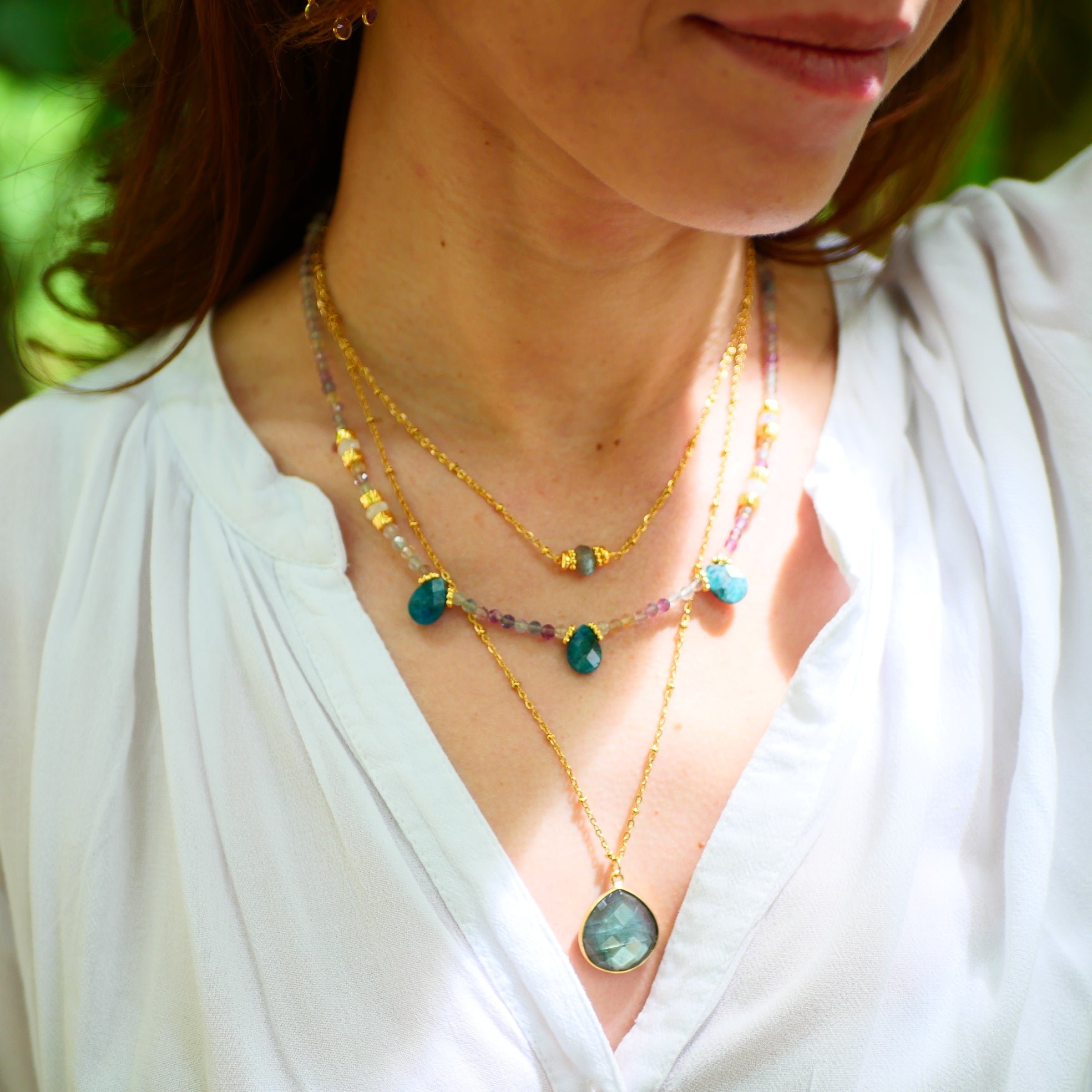 Apatite and Fluorite Necklace GINANDGER Purple