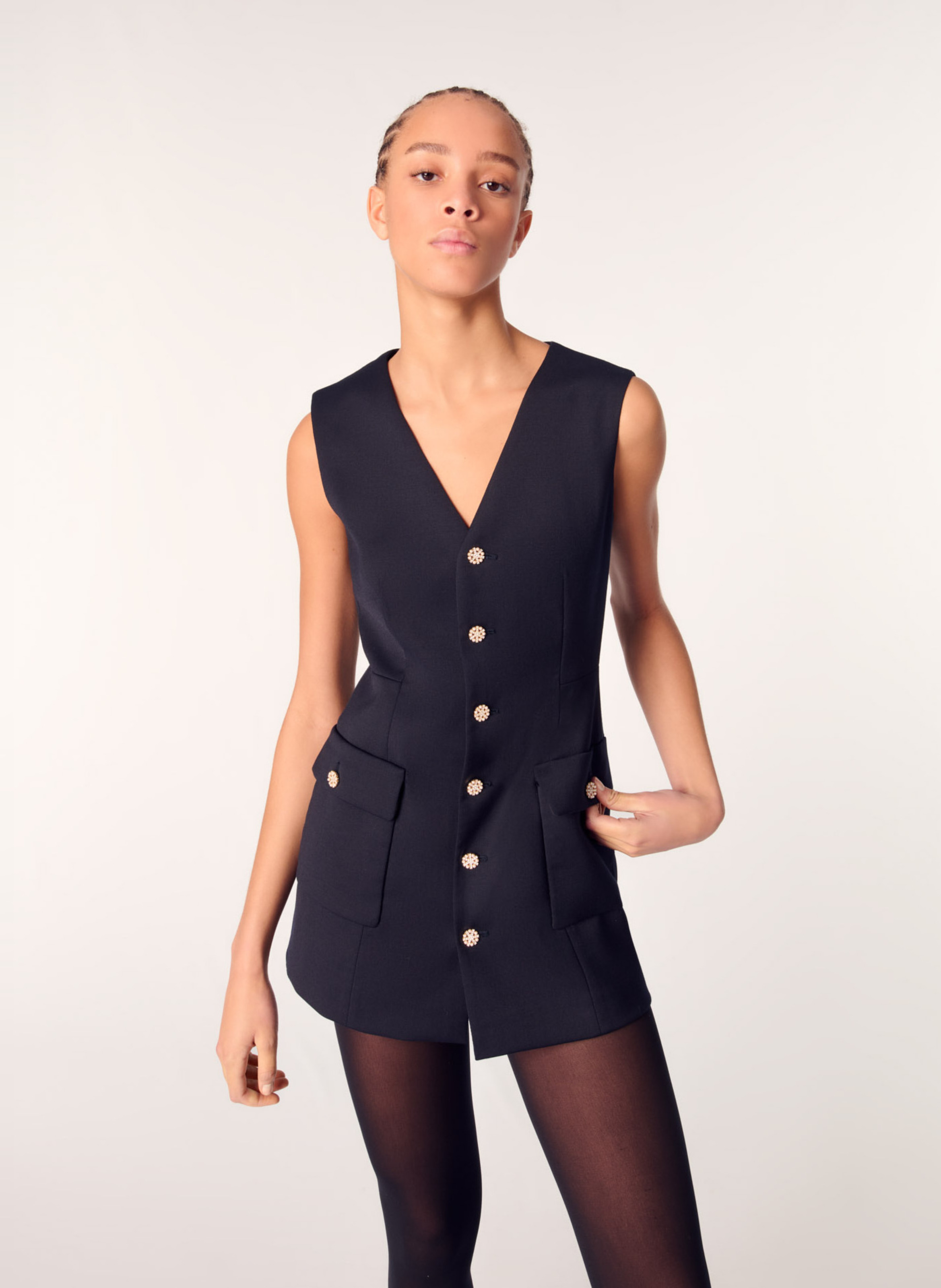 Robe cintrée col V MAJE Bleu