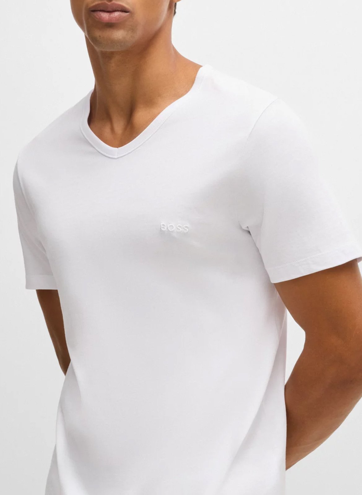 Pack of 3 cotton embroidered V-neck T-shirts BOSS White
