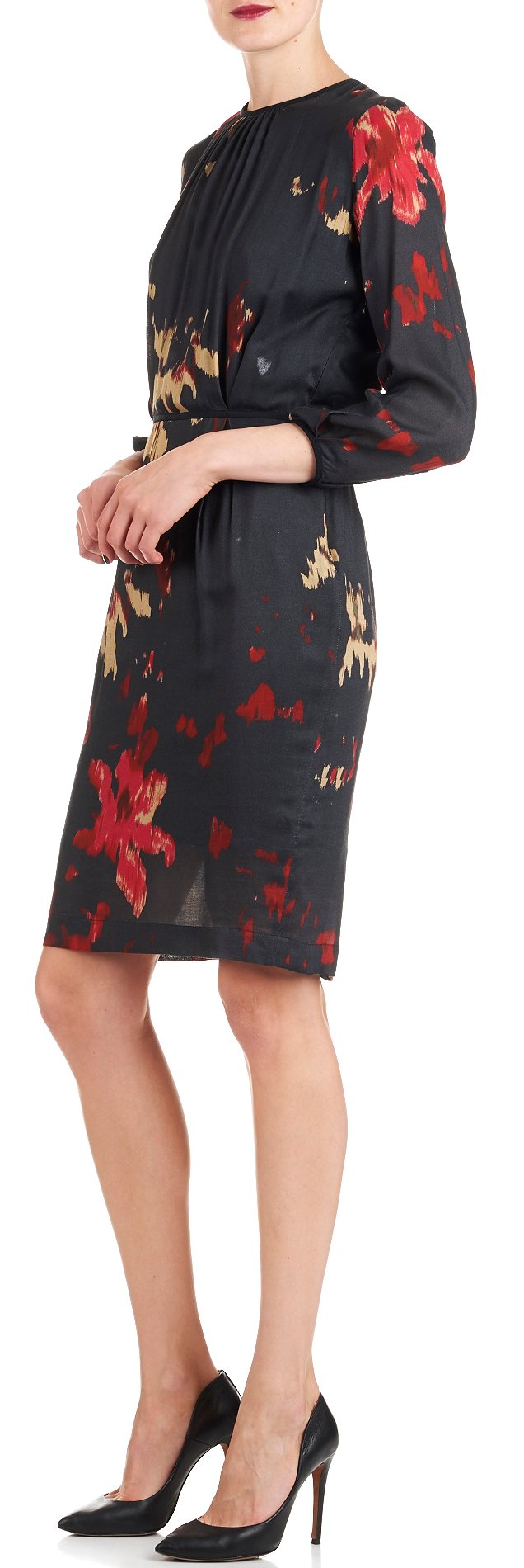 Nadra printed dress with split back ATTIC AND BARN Black