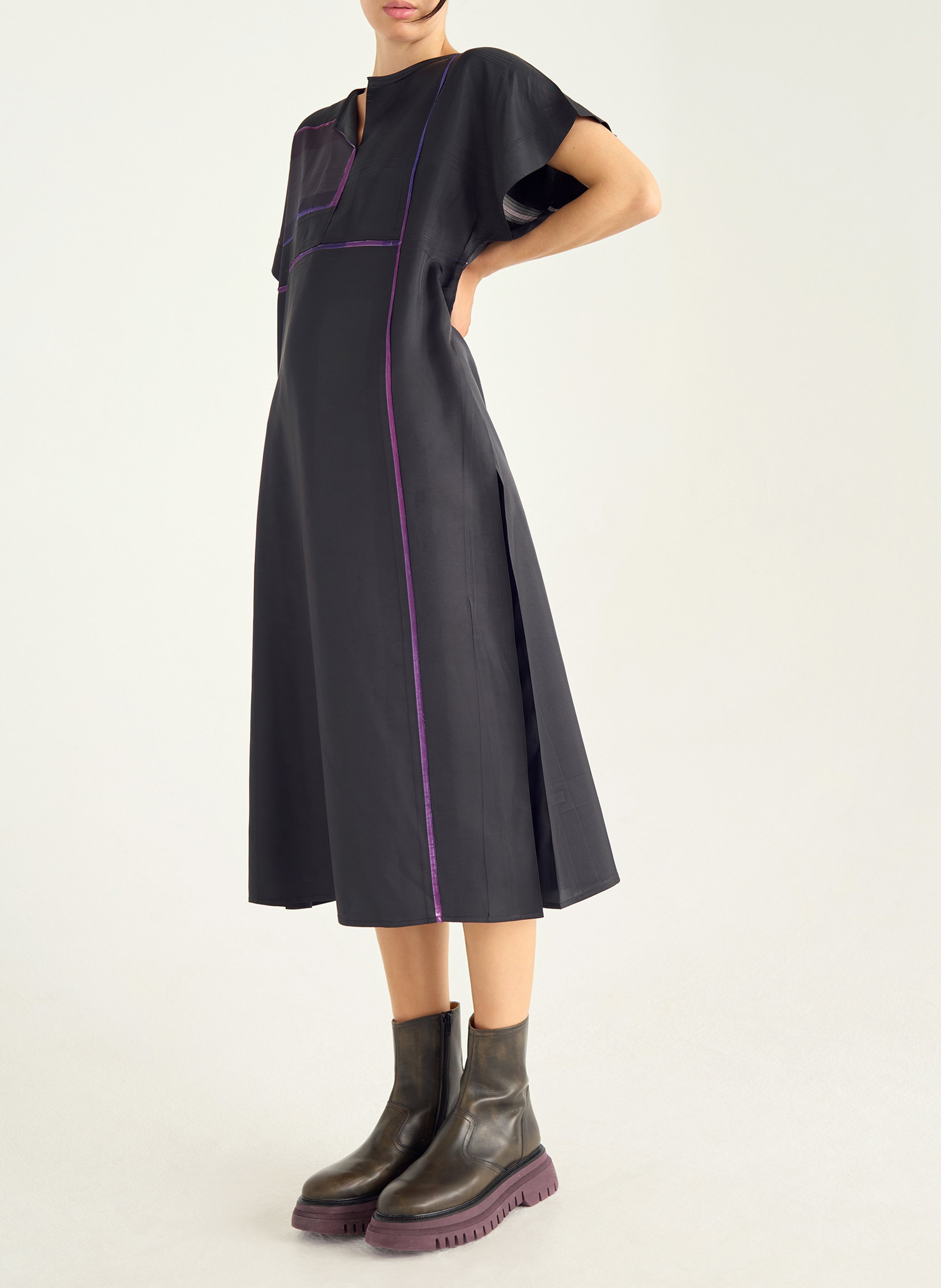 Robe midi droite à motifs carreaux COTELAC Noir