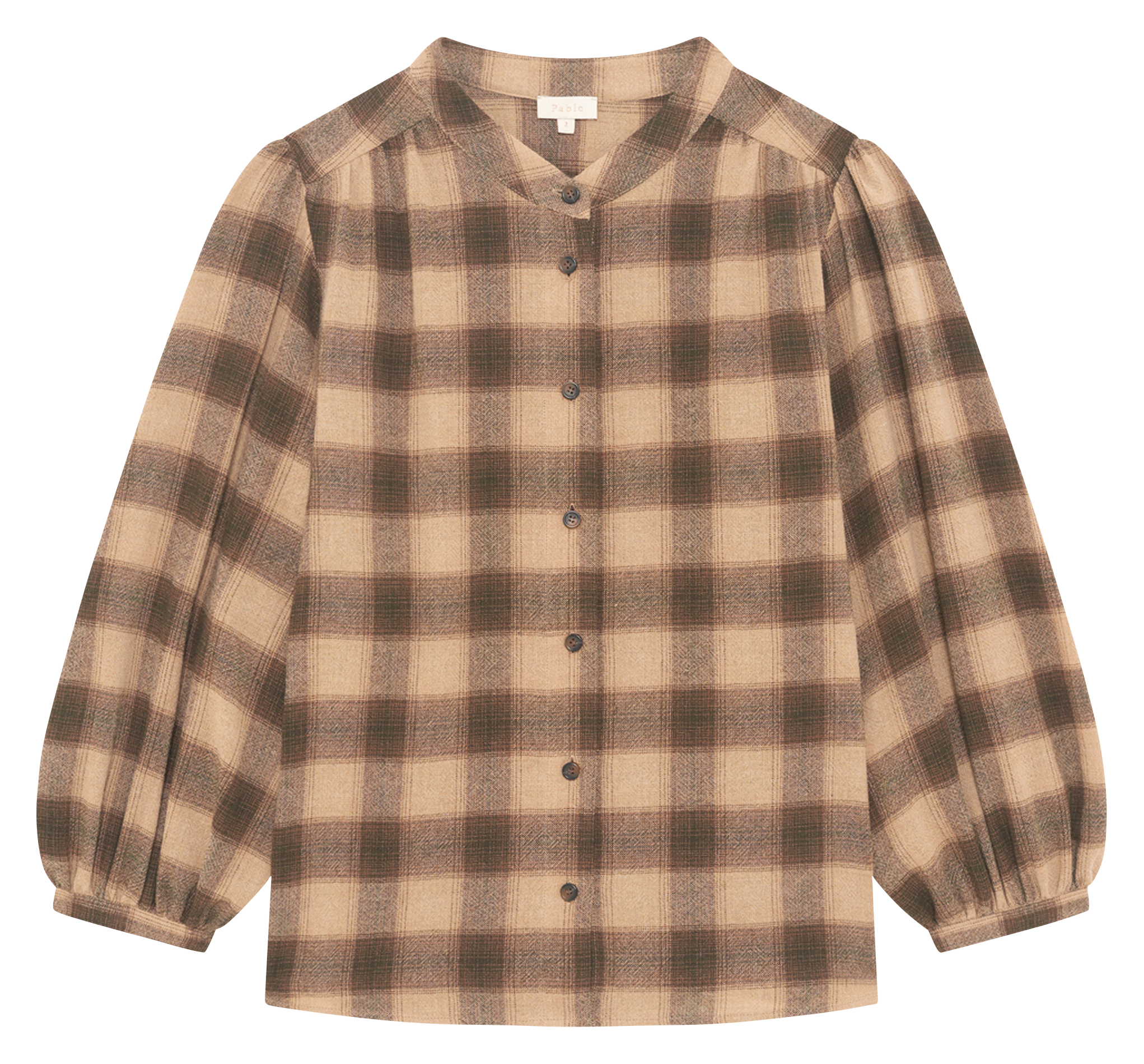 Blouse col rond à carreaux en laine mélange PABLO Beige