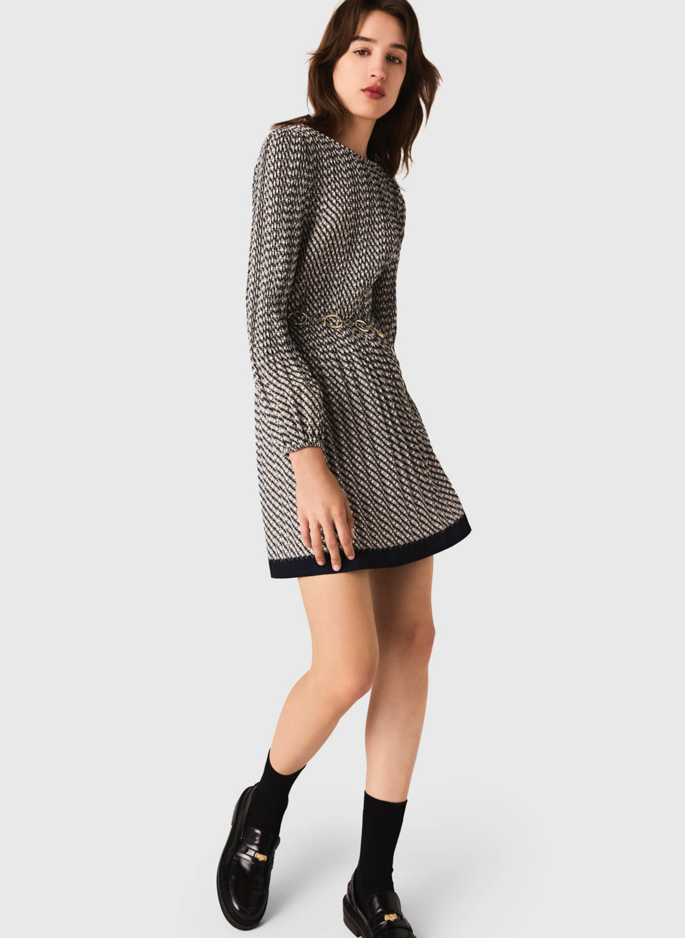 Short jacquard dress with round neck MAJE Beige