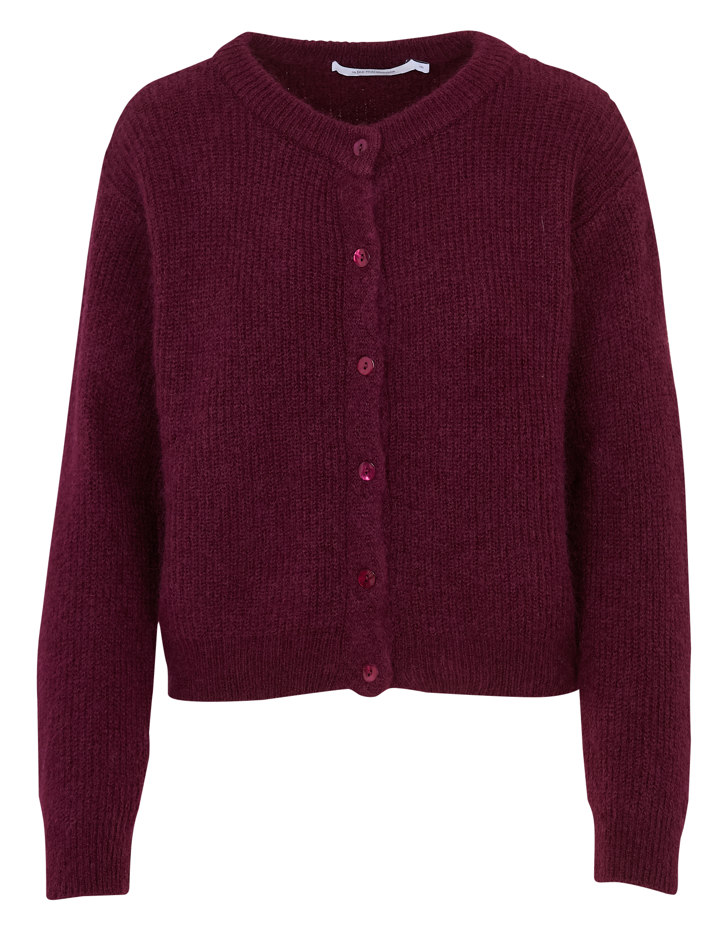 Loose-fit mixed-knit cardigan with round neck LA FEE MARABOUTEE Purple
