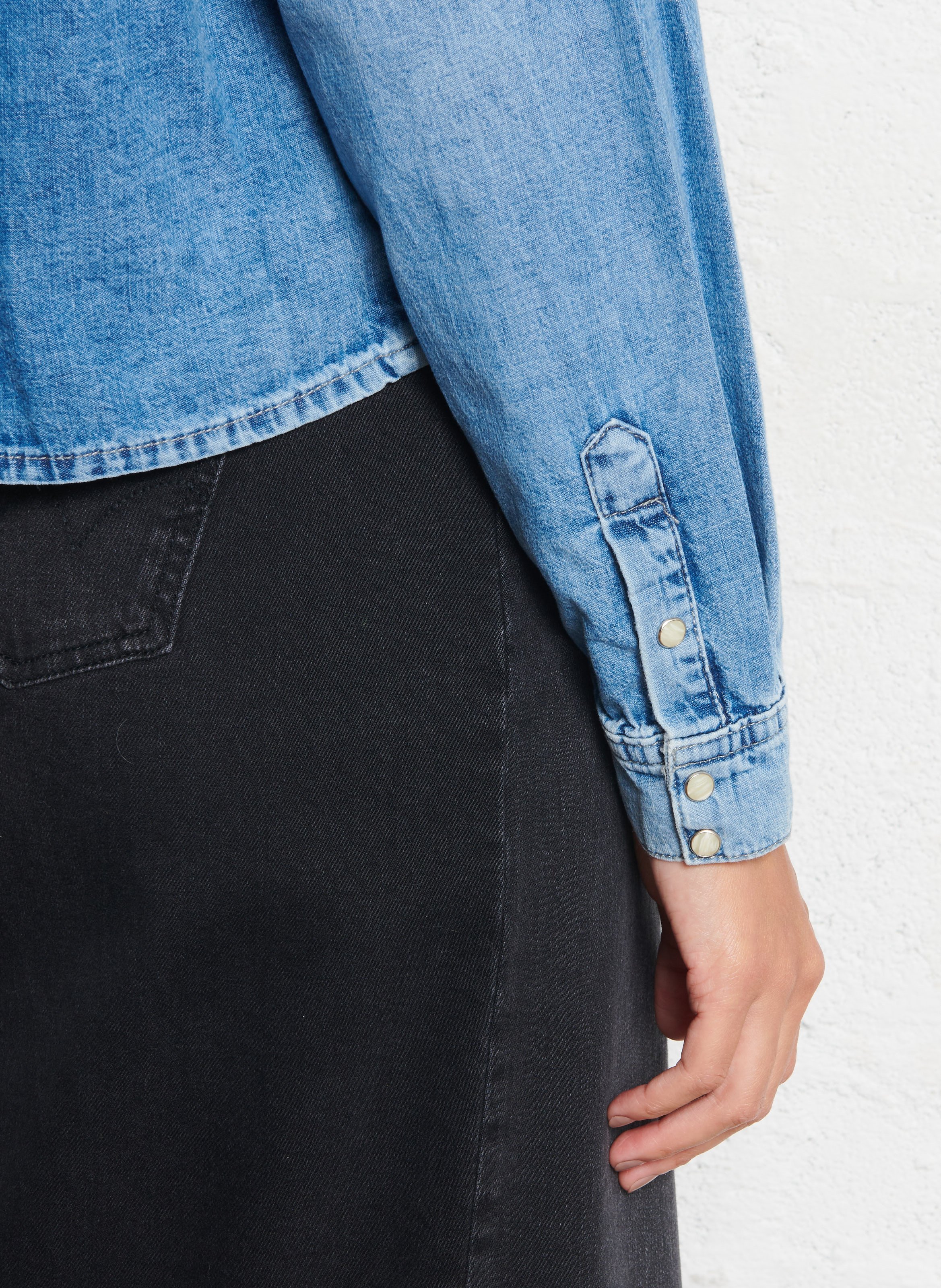 Chemise courte boutonnée en denim LE TEMPS DES CERISES Bleu