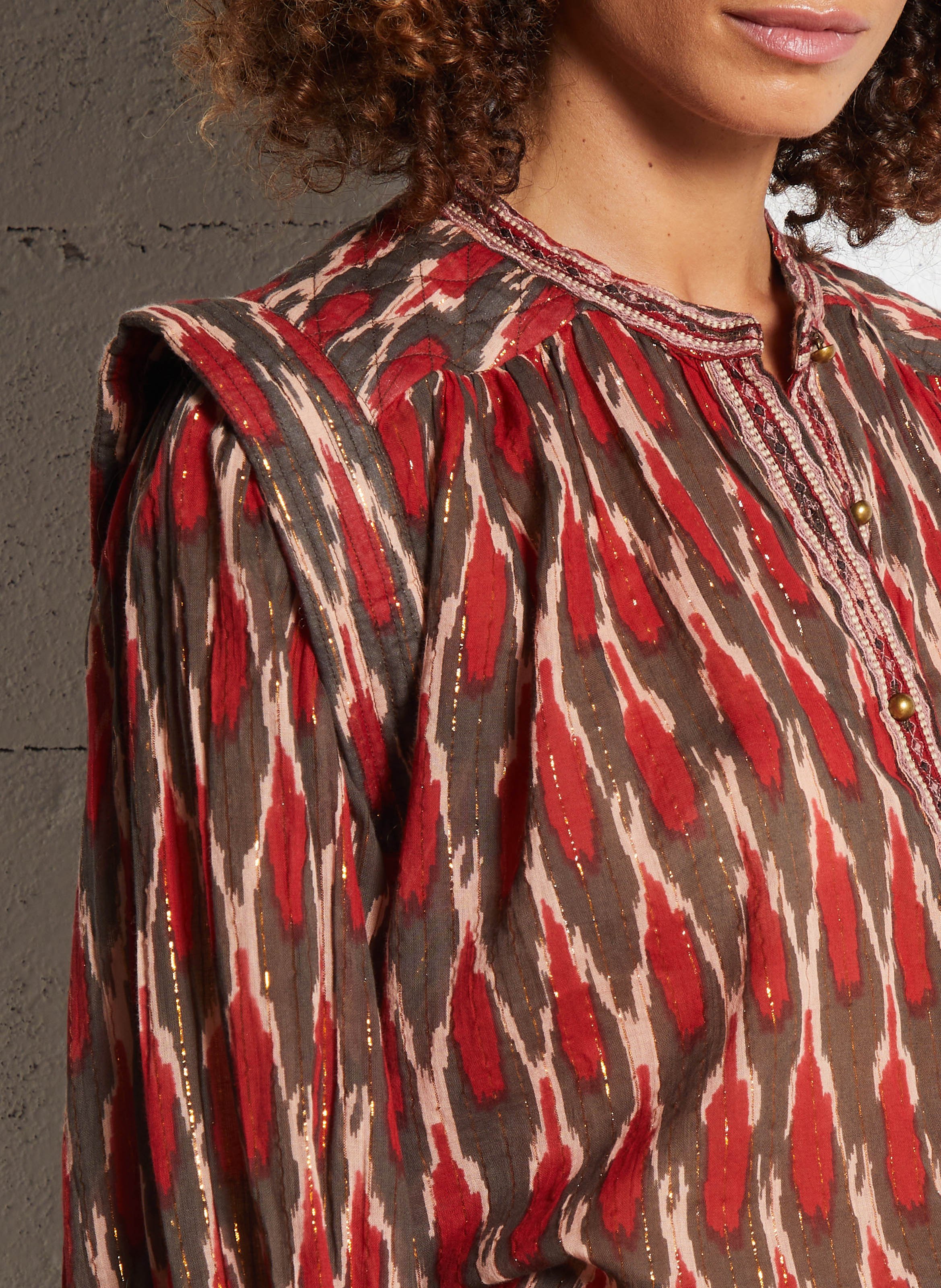 Round-neck printed cotton-blend blouse MAISON HOTEL Red