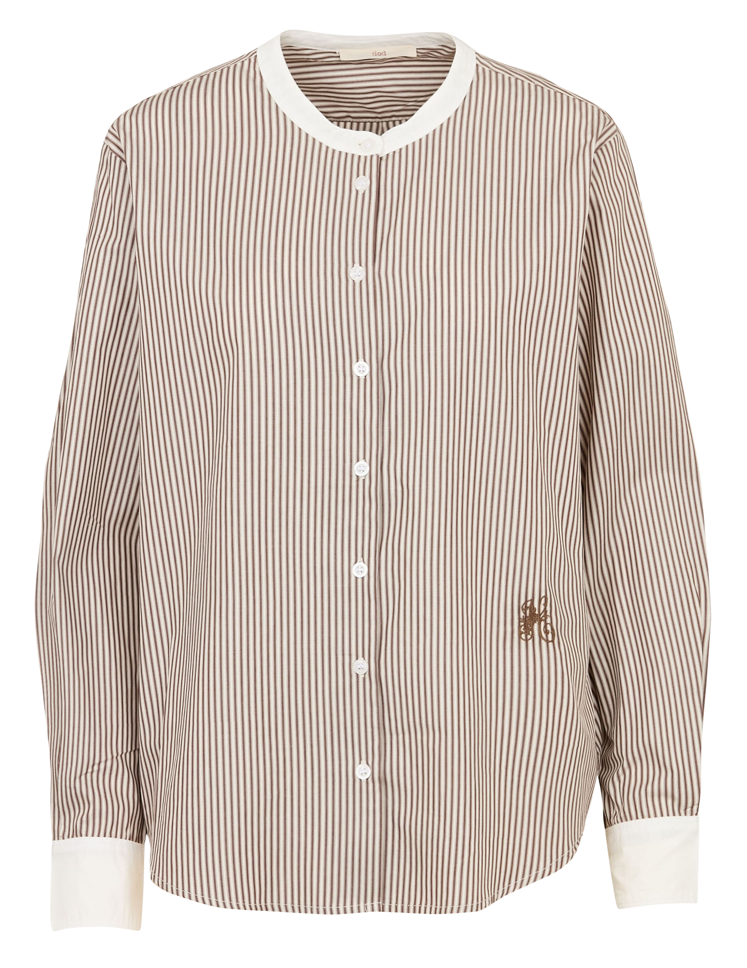 Loose-fit striped cotton shirt with round neck HOD PARIS Brown