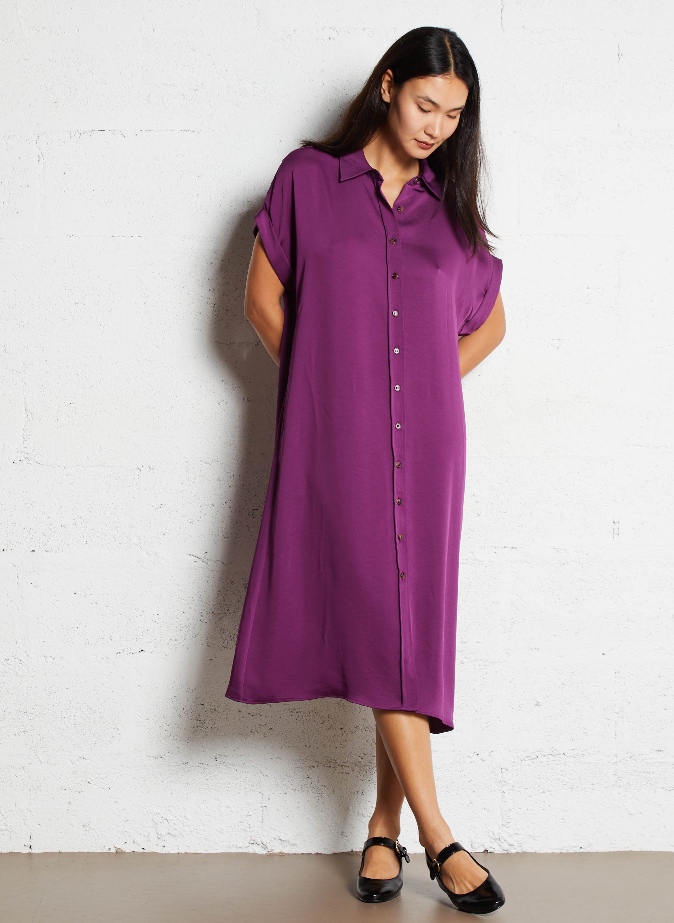 Midi dress with shirt collar MAISON 123 Purple