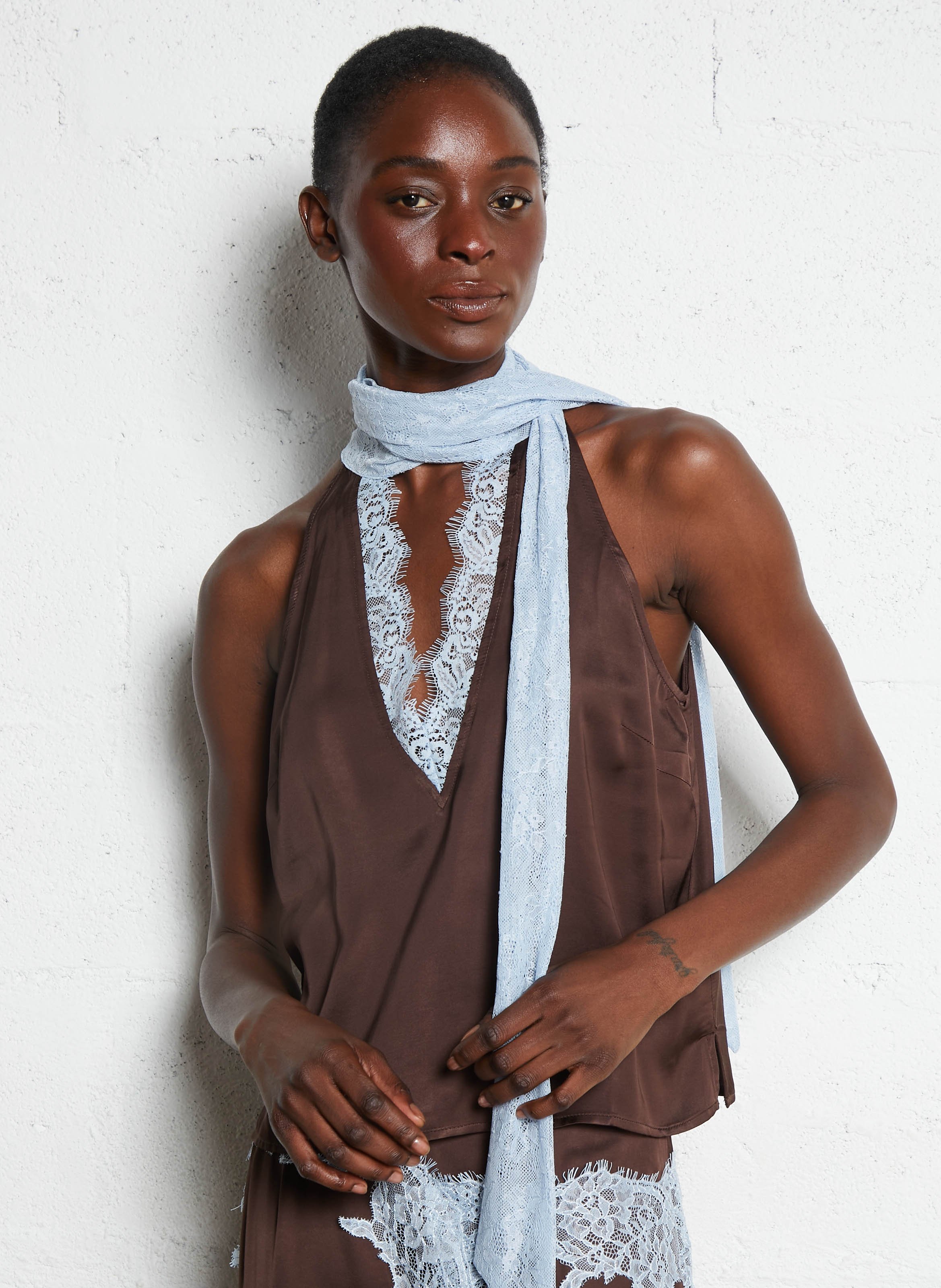 Buttoned printed V-neck top NEVER FULLY DRESSED Brown