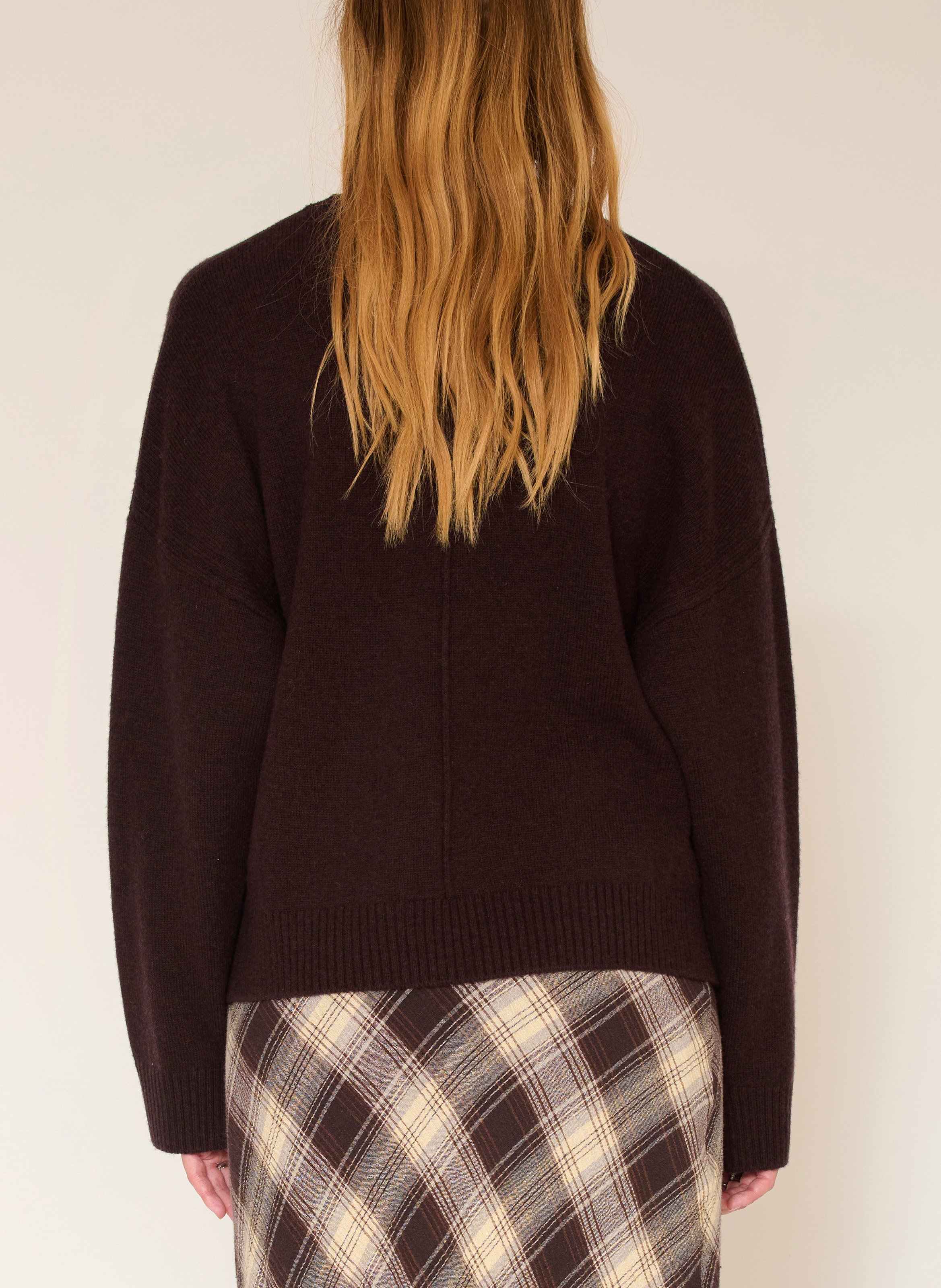 Pull ample col rond en laine mérinos MKT Marron