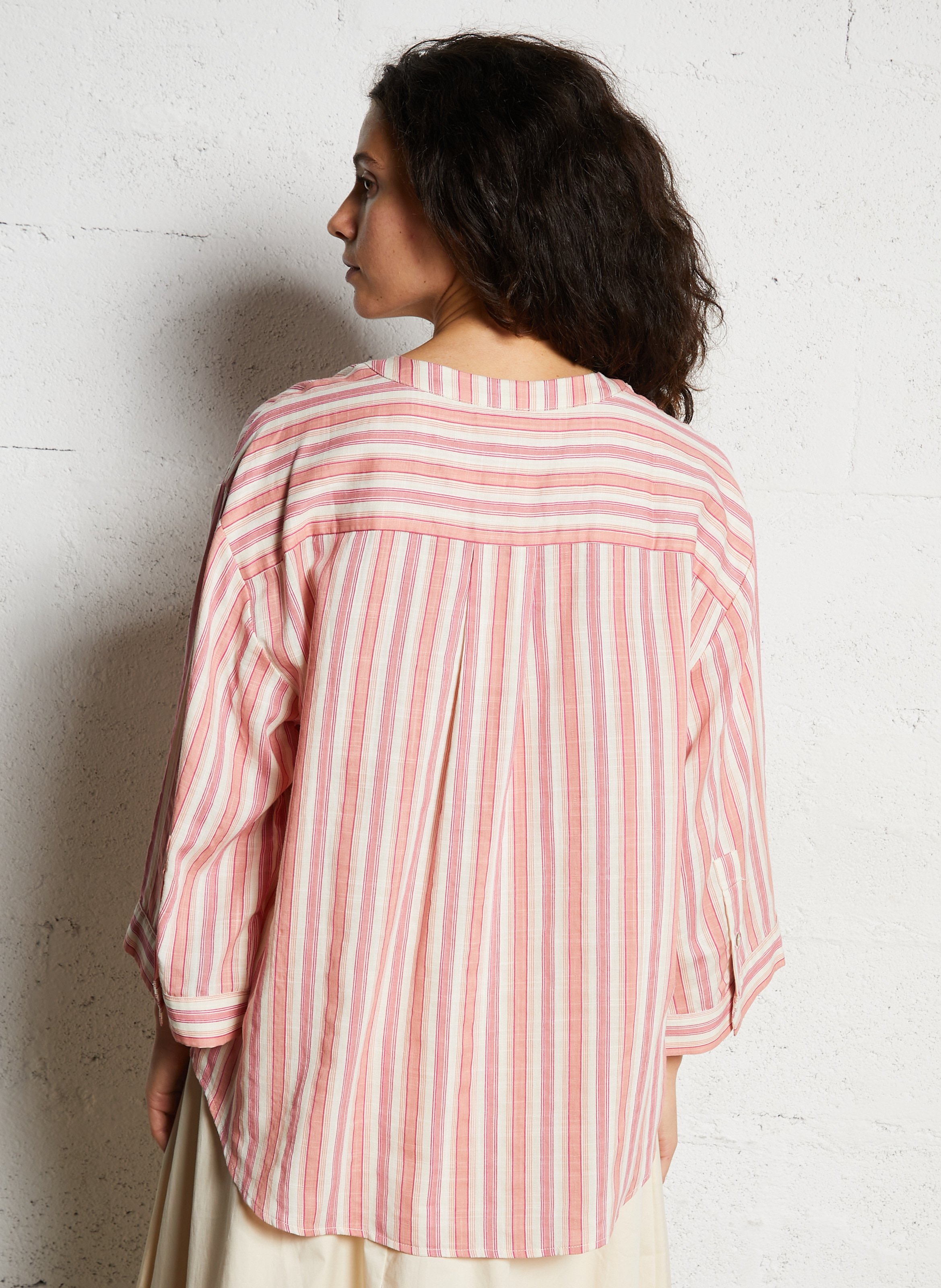 Chemise oversize col mao en coton mélangé JC SOPHIE Rose