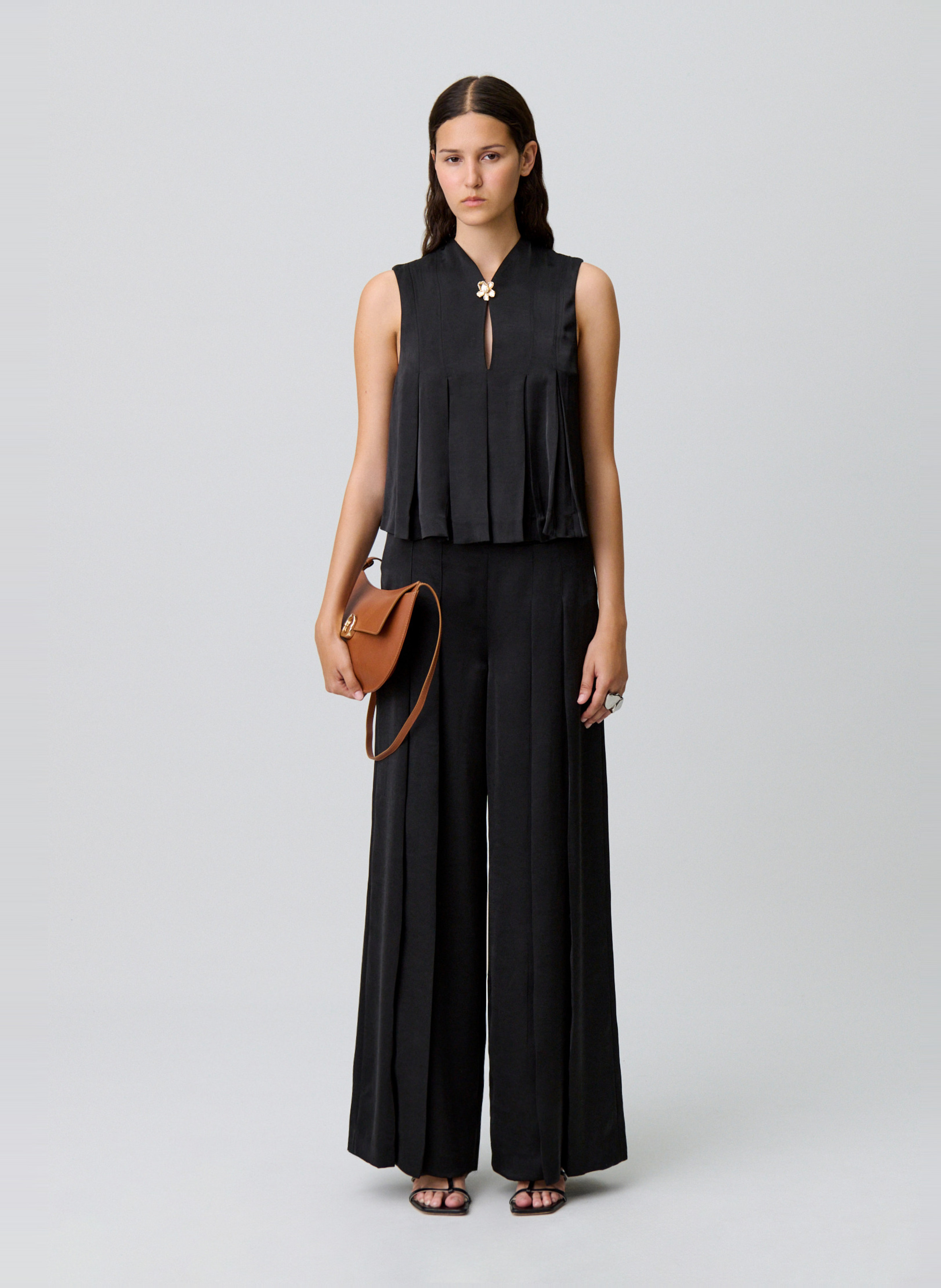 Satin-finish top with mandarin collar CLAUDIE PIERLOT Black