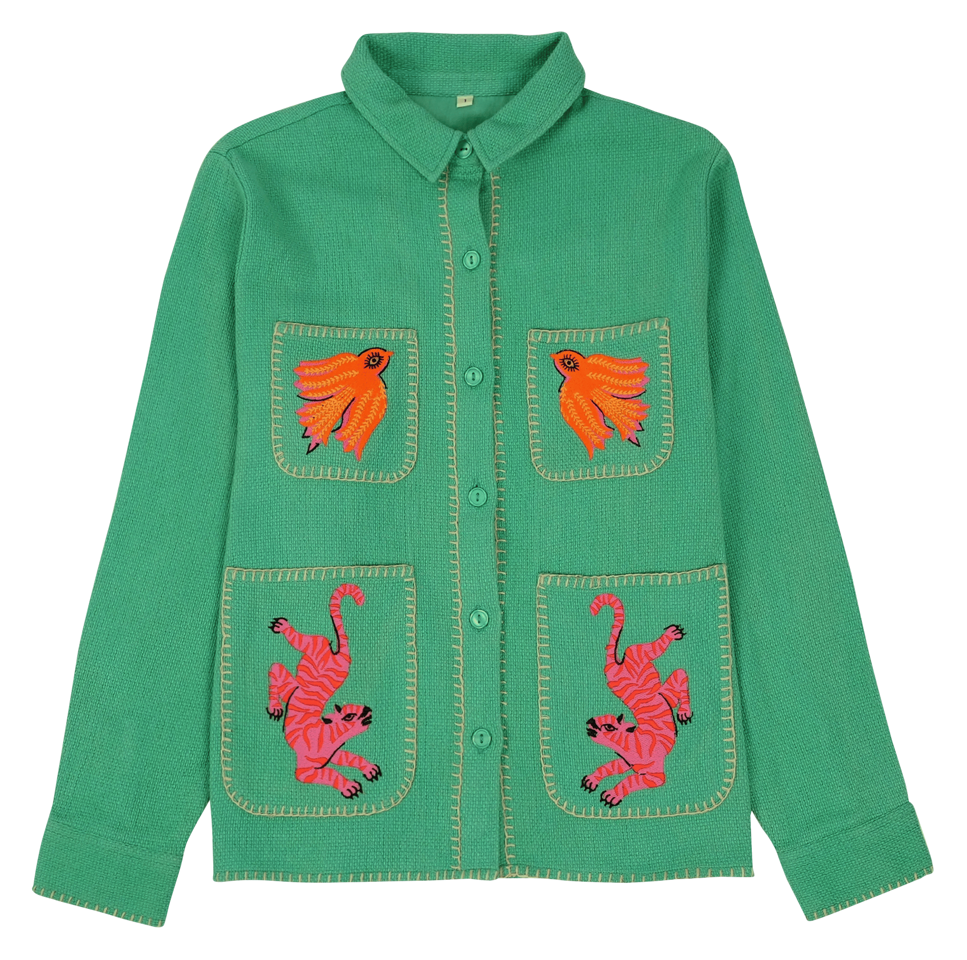 Straight shirt with cotton embroideries WILD Green