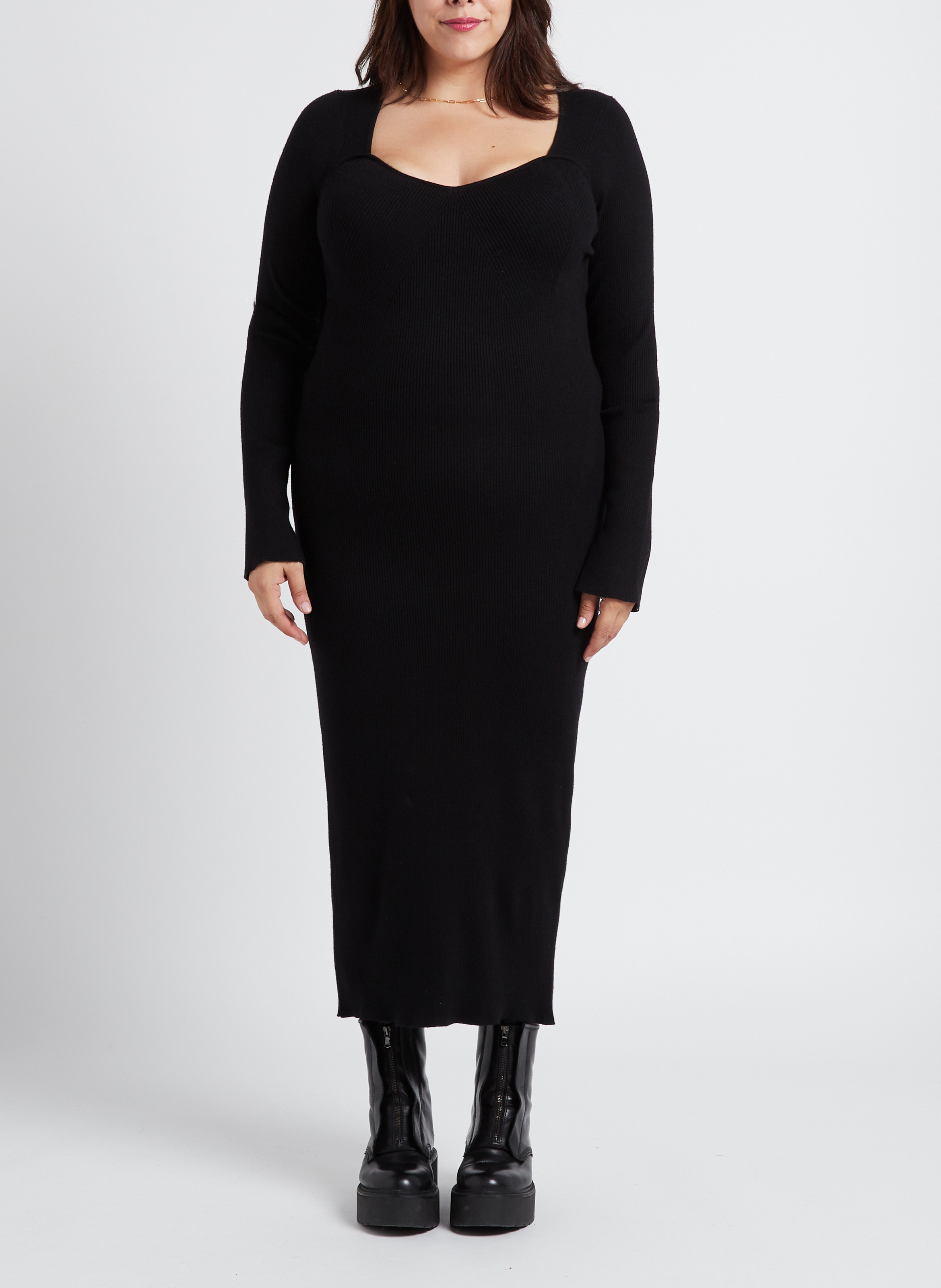 Robe longue col rond en maille côtelée  GINA TRICOT